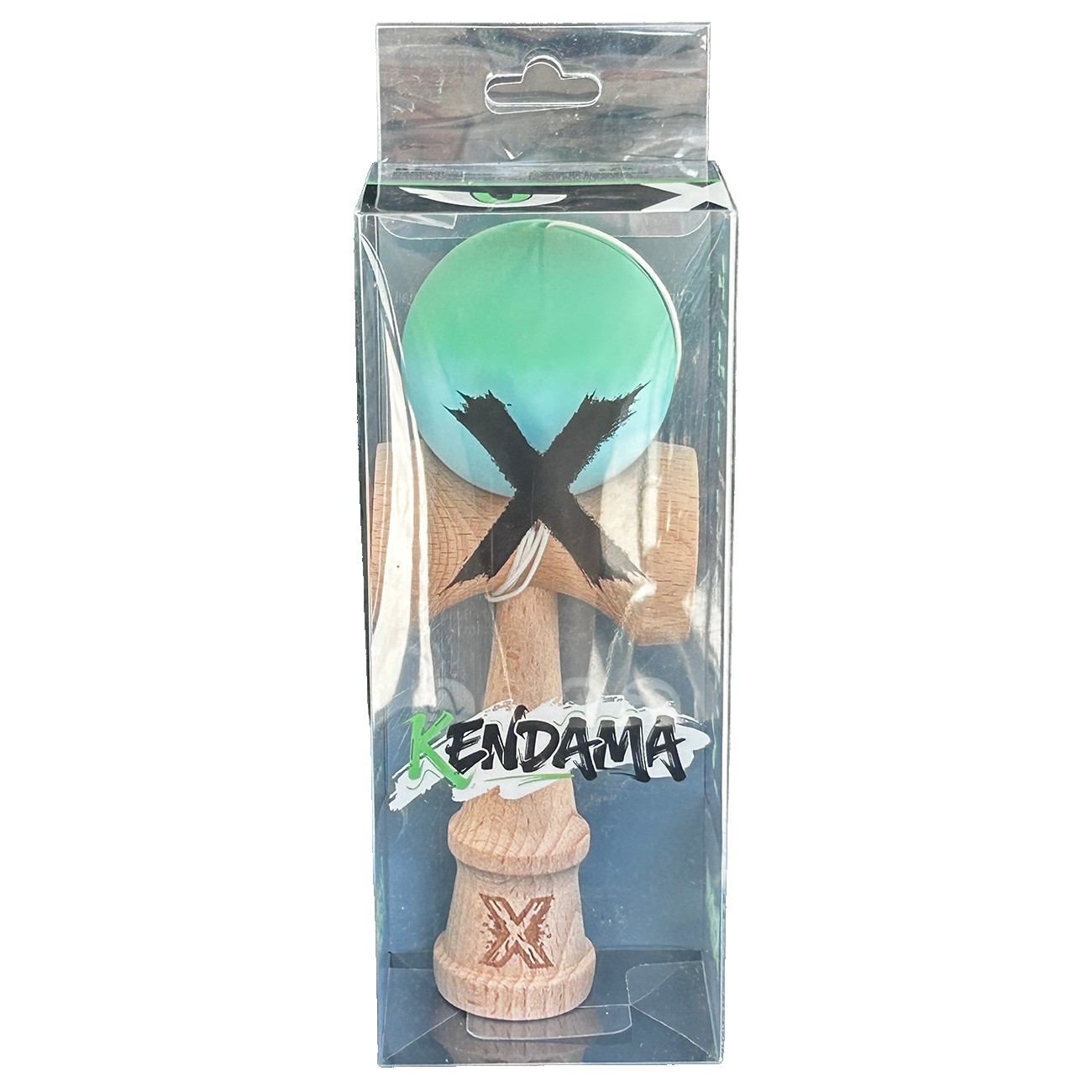 Jucarie Kendama X Originala, Profesionala, Flippy, din Lemn, Rubber Grip, 18 cm, Gradient Turcoaz/Alb