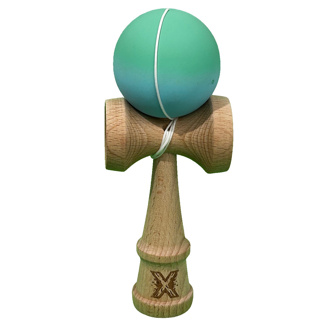 Jucarie Kendama X Originala, Profesionala, Flippy, din Lemn, Rubber Grip, 18 cm, Gradient Turcoaz/Alb