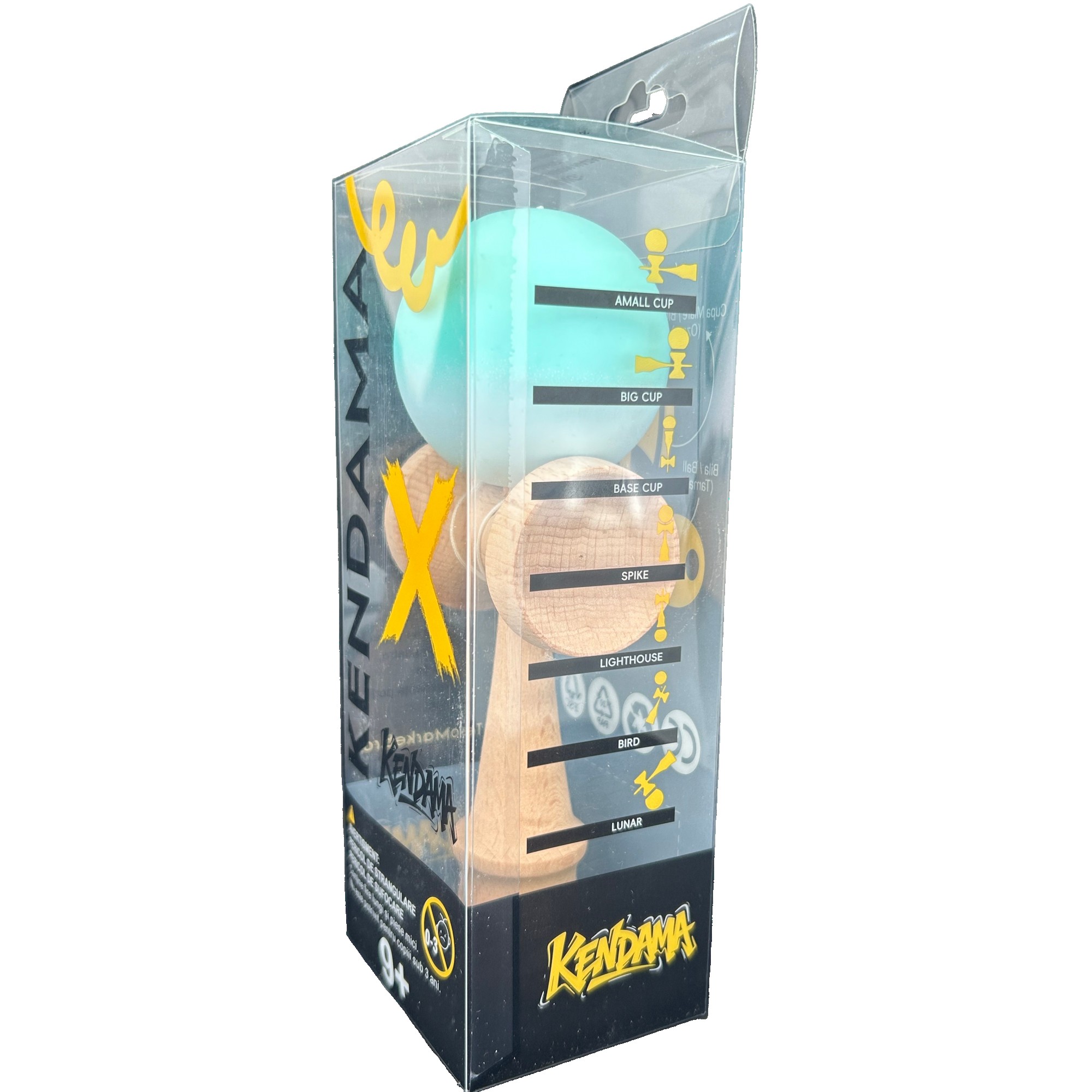 Jucarie Interactiva Kendama Profesionala, Flippy, din Lemn, 18 x 7 x 6 cm, Joc de Indemanare pentru Copii si Adulti, Gradient Turcoaz Alb