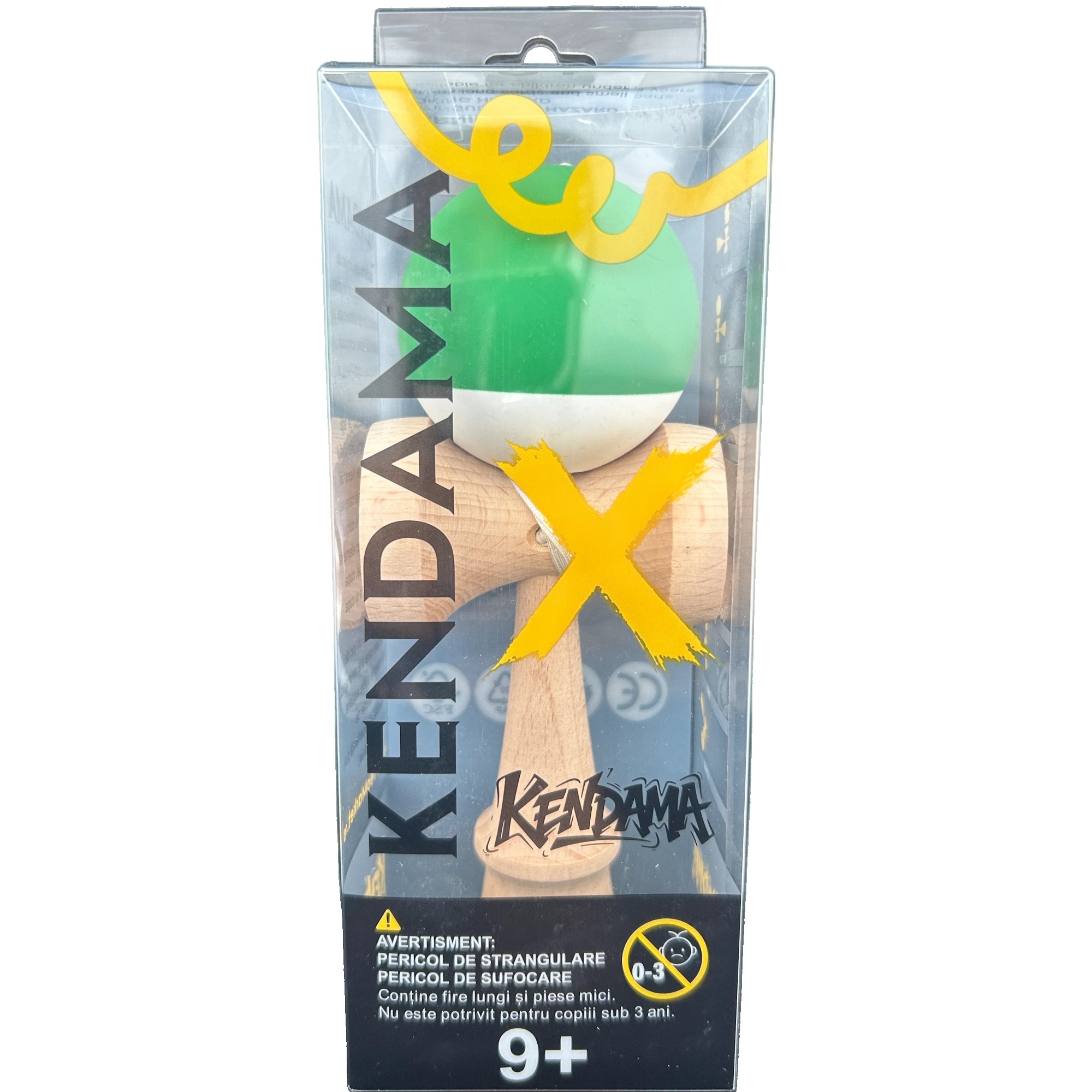 Jucarie Interactiva Kendama Profesionala, Flippy, din Lemn, 18 x 7 x 6 cm, Joc de Indemanare pentru Copii si Adulti, Bicolor Verde Alb