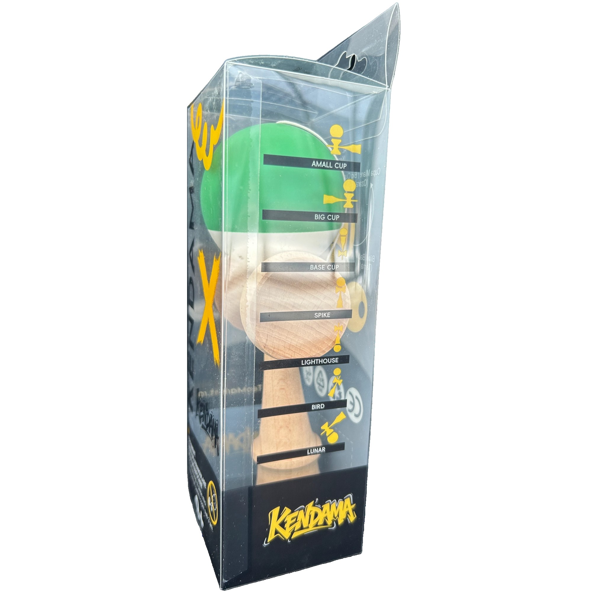 Jucarie Interactiva Kendama Profesionala, Flippy, din Lemn, 18 x 7 x 6 cm, Joc de Indemanare pentru Copii si Adulti, Bicolor Verde Alb