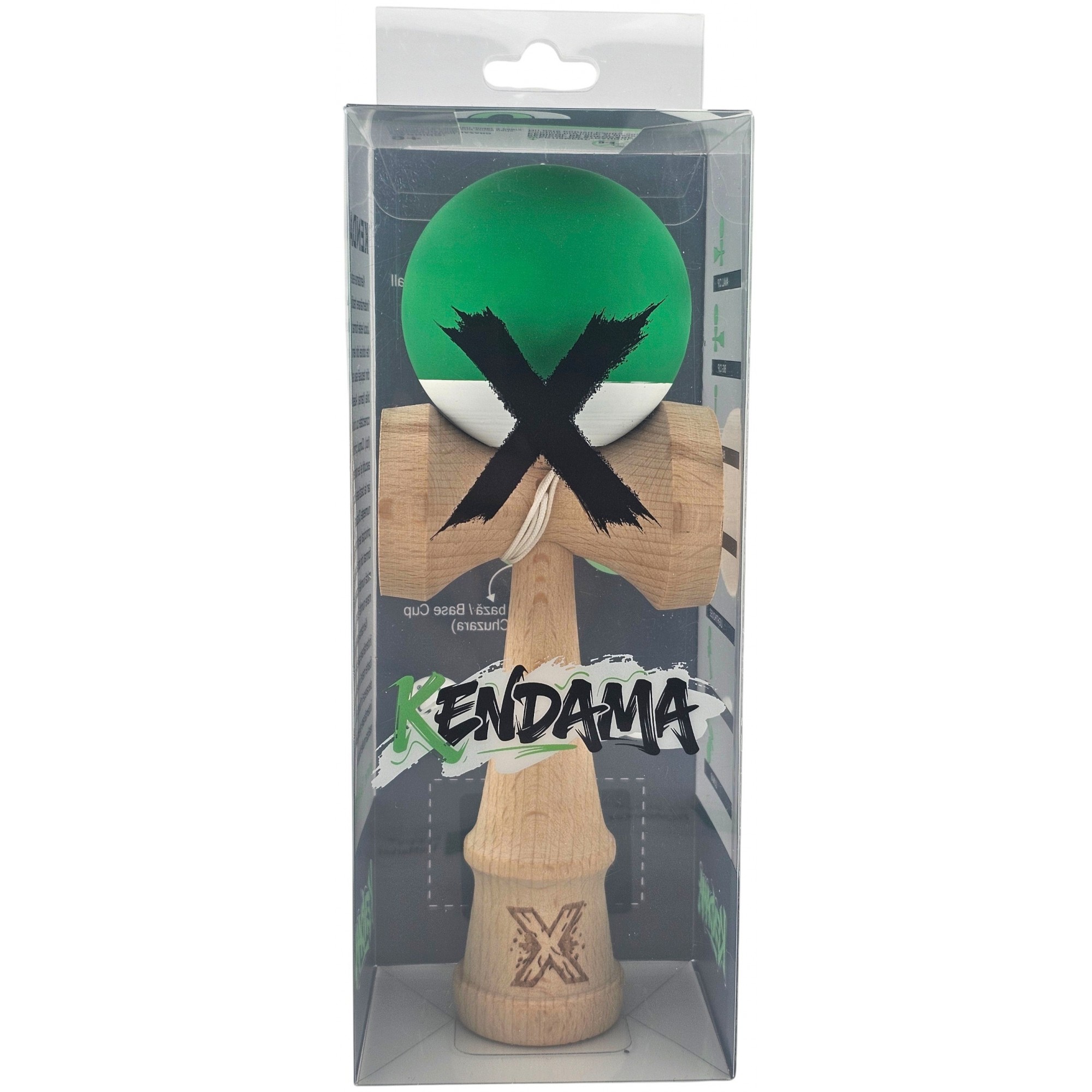 Kendama X Originala, Profesionala, Flippy, din Lemn, 18 cm, Rubber Grip, Verde Alb