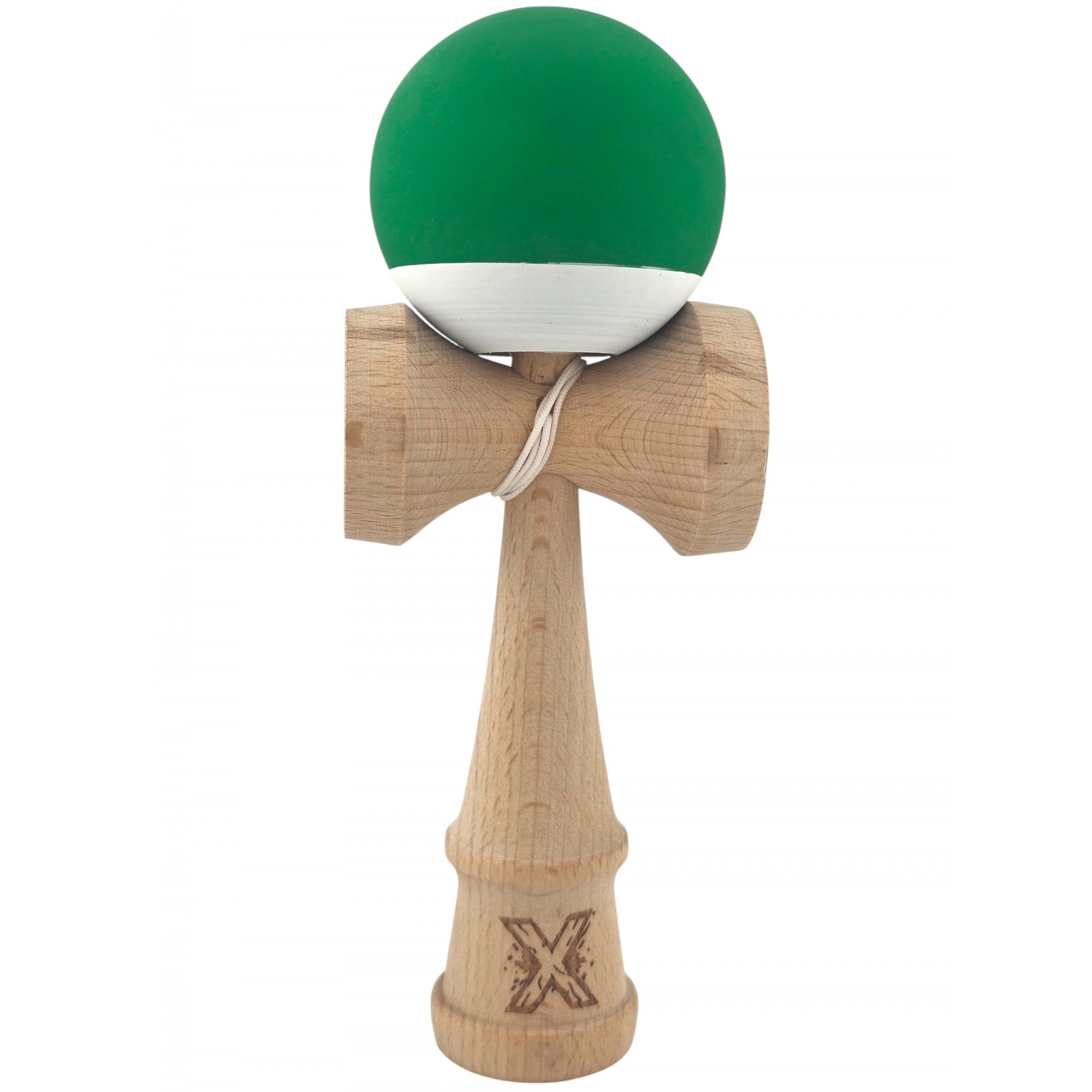 Kendama X Originala, Profesionala, Flippy, din Lemn, 18 cm, Rubber Grip, Verde Alb