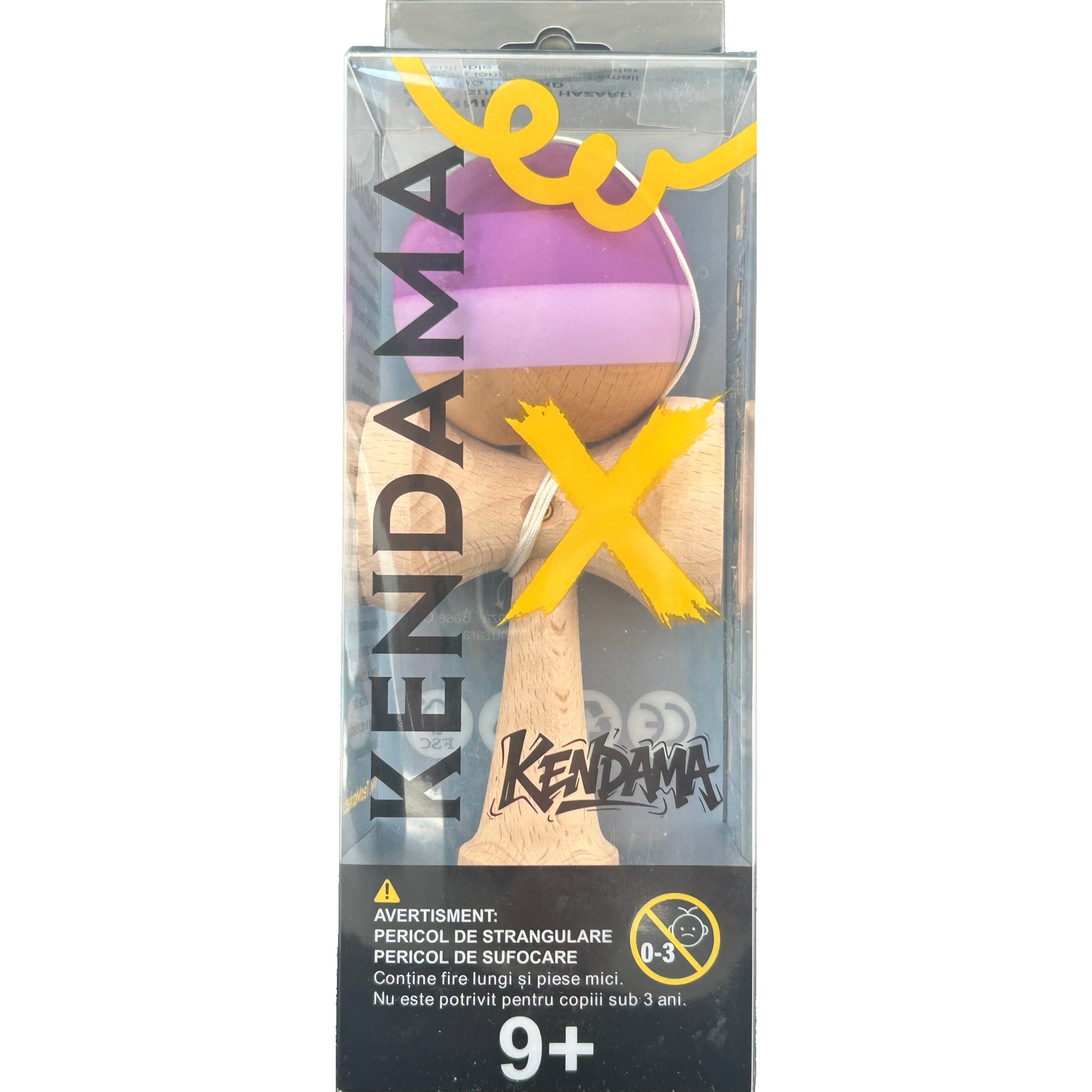 Jucarie Interactiva Kendama Profesionala, Flippy, din Lemn, 18 x 7 x 6 cm, Joc de Indemanare pentru Copii si Adulti, Multicolor Purpuriu Mov Lila
