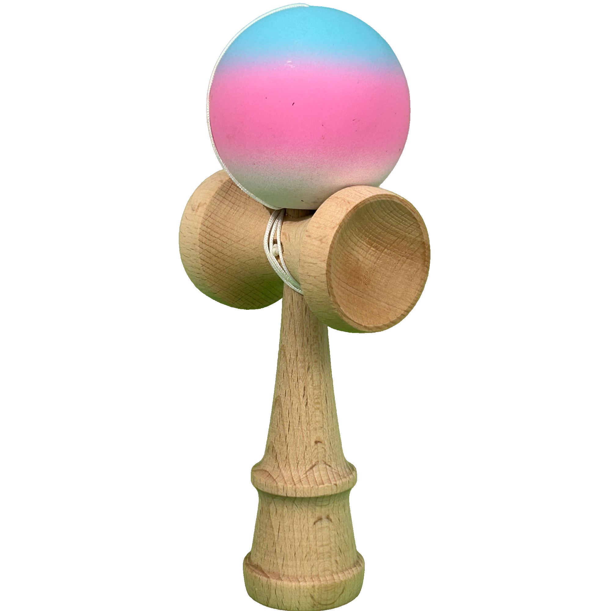 Jucarie Interactiva Kendama Profesionala, Flippy, din Lemn, 18 x 7 x 6 cm, Joc de Indemanare pentru Copii si Adulti, Gradient Albastru deschis Roz Alb