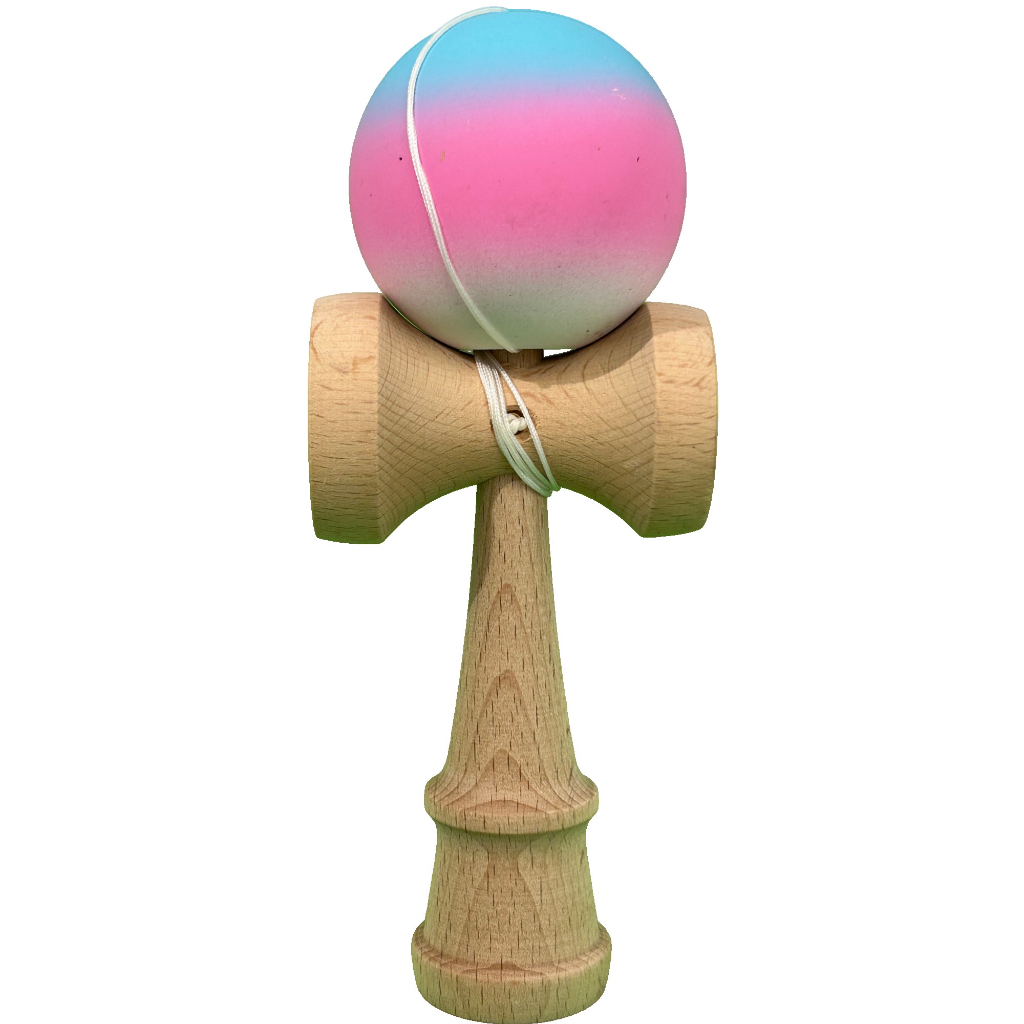 Jucarie Interactiva Kendama Profesionala, Flippy, din Lemn, 18 x 7 x 6 cm, Joc de Indemanare pentru Copii si Adulti, Gradient Albastru deschis Roz Alb