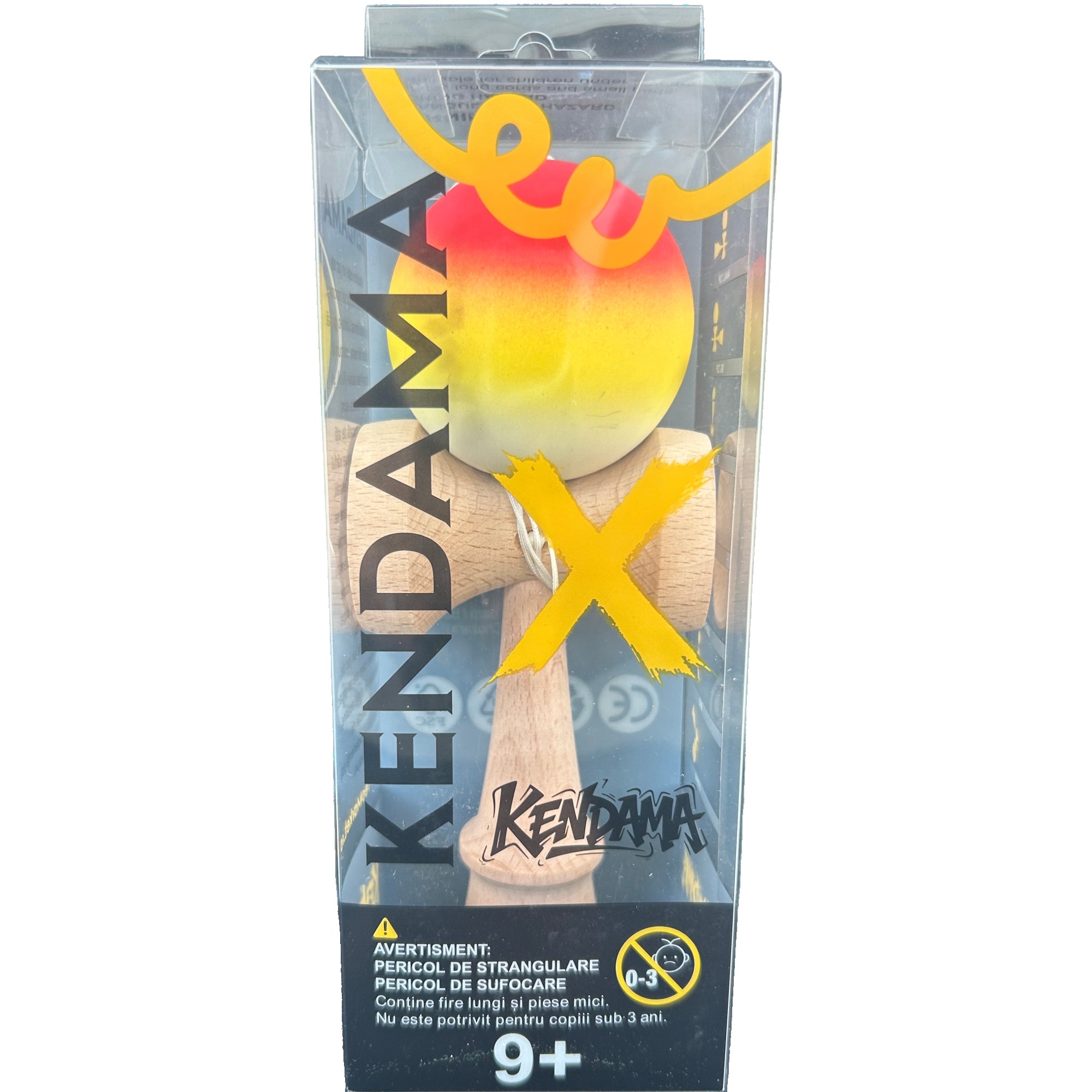 Jucarie Interactiva Kendama Profesionala, Flippy, din Lemn, 18 x 7 x 6 cm, Joc de Indemanare pentru Copii si Adulti, Gradient Rosu Galben Alb