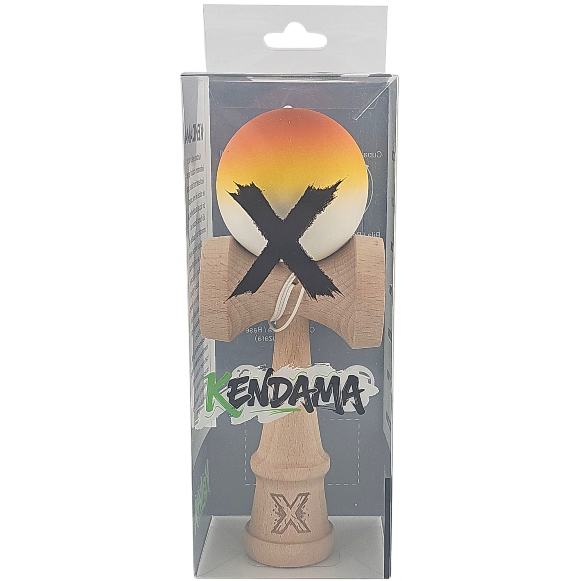 Kendama X Originala, Profesionala, Flippy, din Lemn, Rubber Grip, 18 cm, Gradient Portocaliu/Galben/Alb
