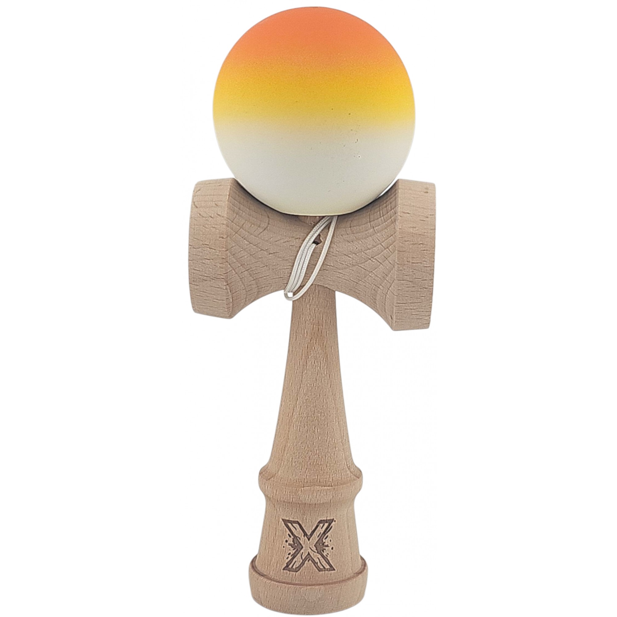 Kendama X Originala, Profesionala, Flippy, din Lemn, Rubber Grip, 18 cm, Gradient Portocaliu/Galben/Alb