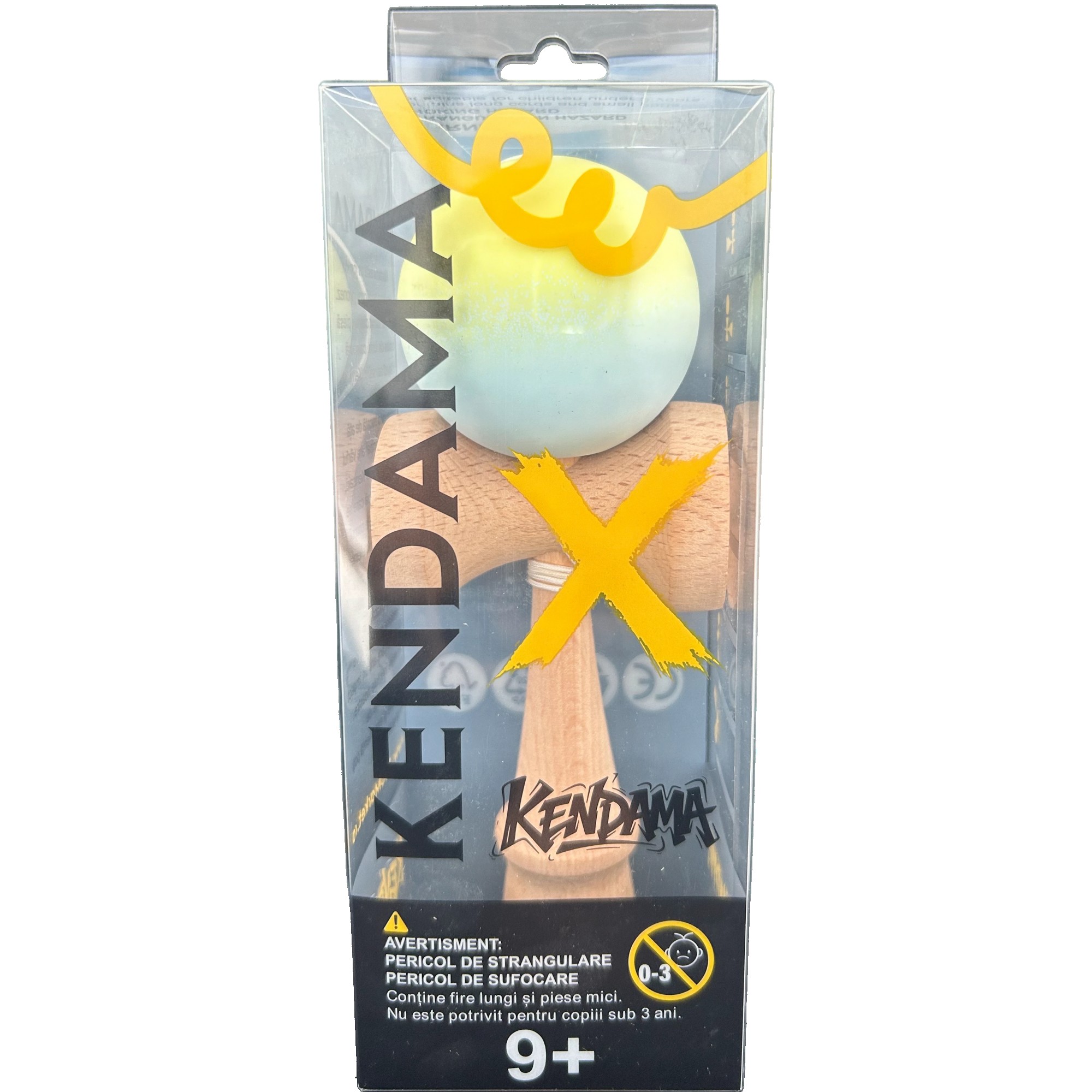 Jucarie Interactiva Kendama Profesionala, Flippy, din Lemn, 18 x 7 x 6 cm, Joc de Indemanare pentru Copii si Adulti, Gradient Galben Verde deschis