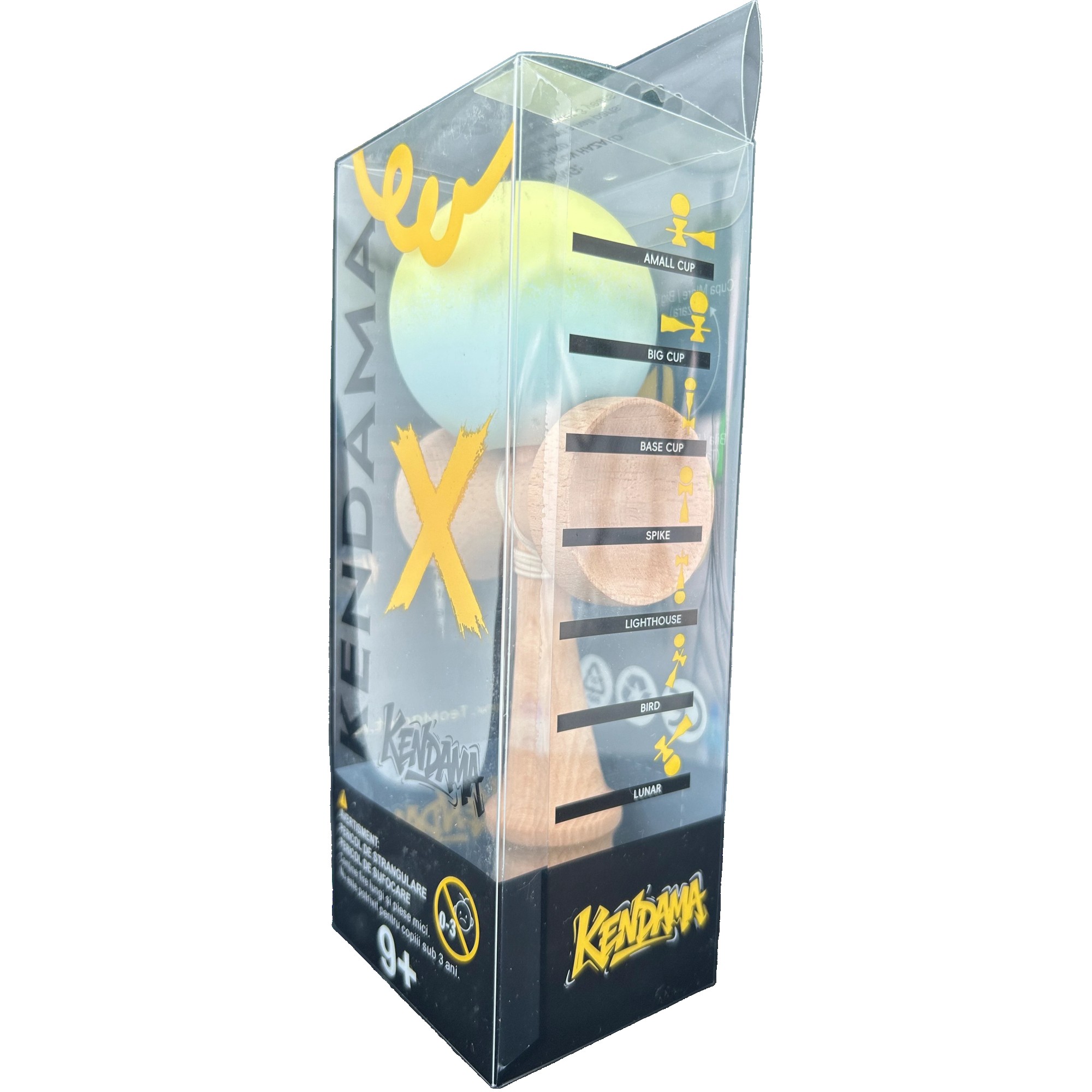 Jucarie Interactiva Kendama Profesionala, Flippy, din Lemn, 18 x 7 x 6 cm, Joc de Indemanare pentru Copii si Adulti, Gradient Galben Verde deschis