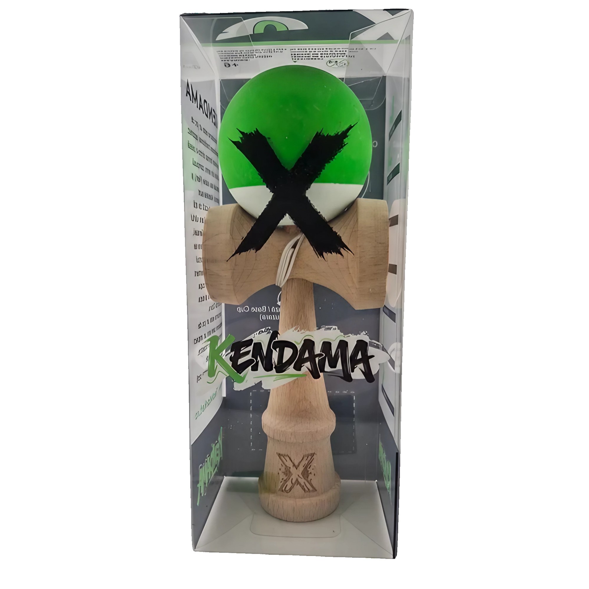 Kendama X Originala, Profesionala, Flippy, din Lemn, Rubber Grip, 18 cm, Verde/Alb