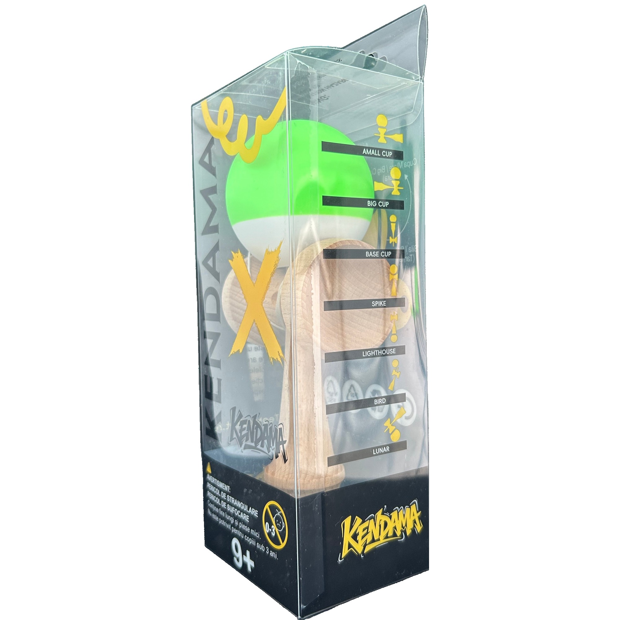 Jucarie Interactiva Kendama Profesionala, Flippy, din Lemn, 18 x 7 x 6 cm, Joc de Indemanare pentru Copii si Adulti, Bicolor Verde deschis Alb