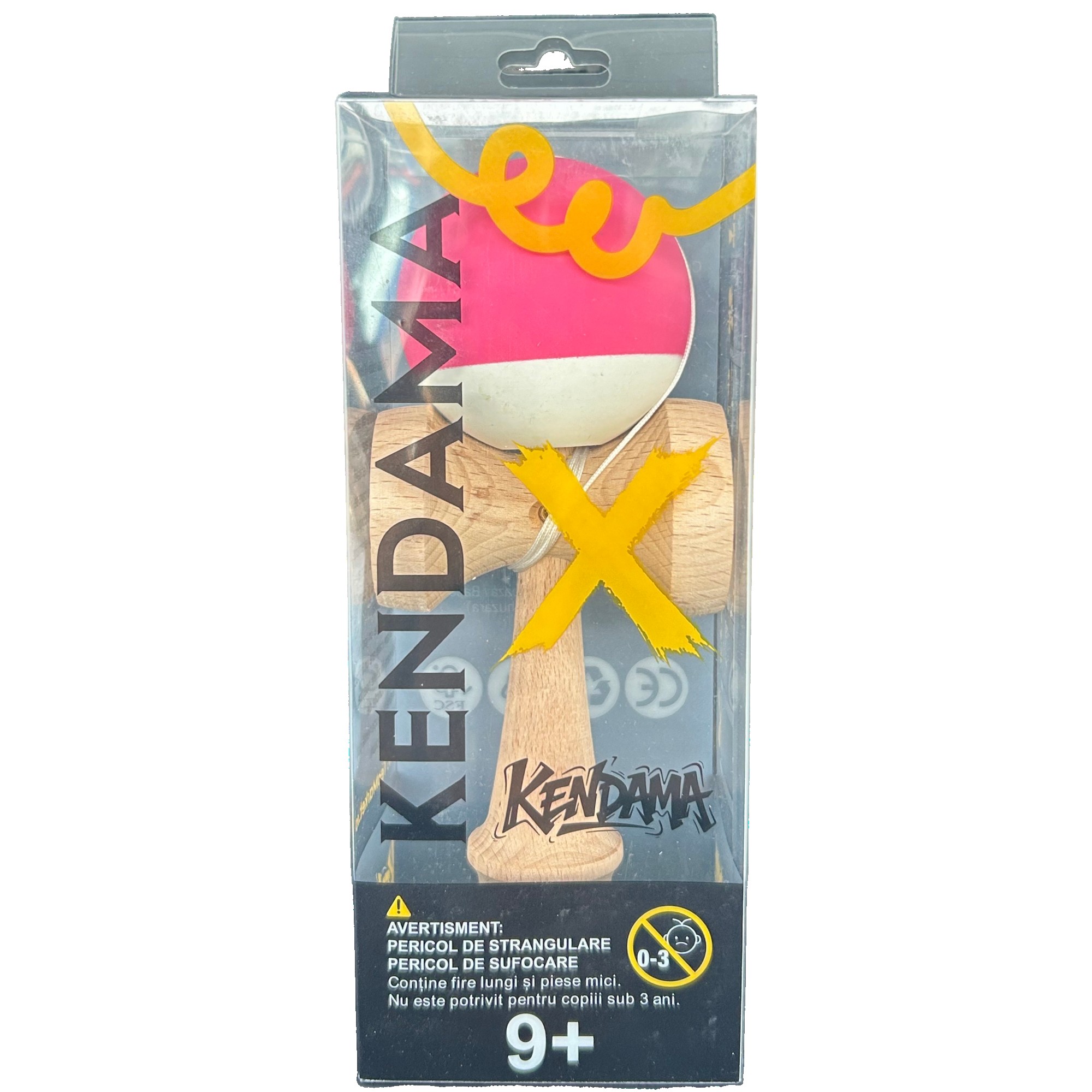 Jucarie Interactiva Kendama Profesionala, Flippy, din Lemn, 18 x 7 x 6 cm, Joc de Indemanare pentru Copii si Adulti, Bicolor Roz inchis Alb