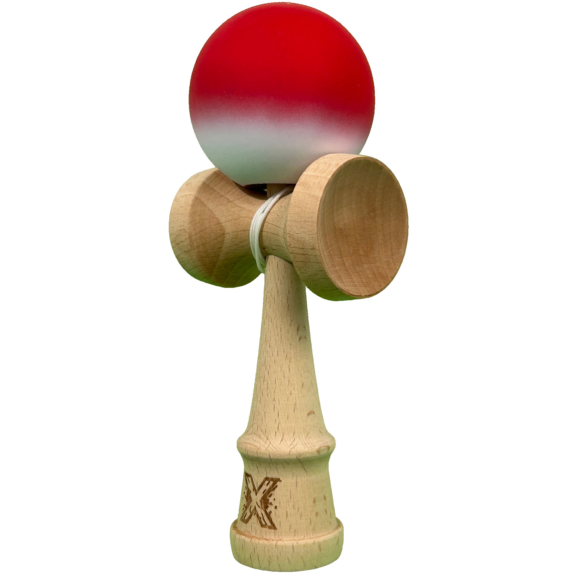 Jucarie Interactiva Kendama X Profesionala, Flippy, din Lemn cu Bila Cauciucata, 18 cm, Joc de Indemanare pentru Copii si Adulti, Gradient Rosu Alb