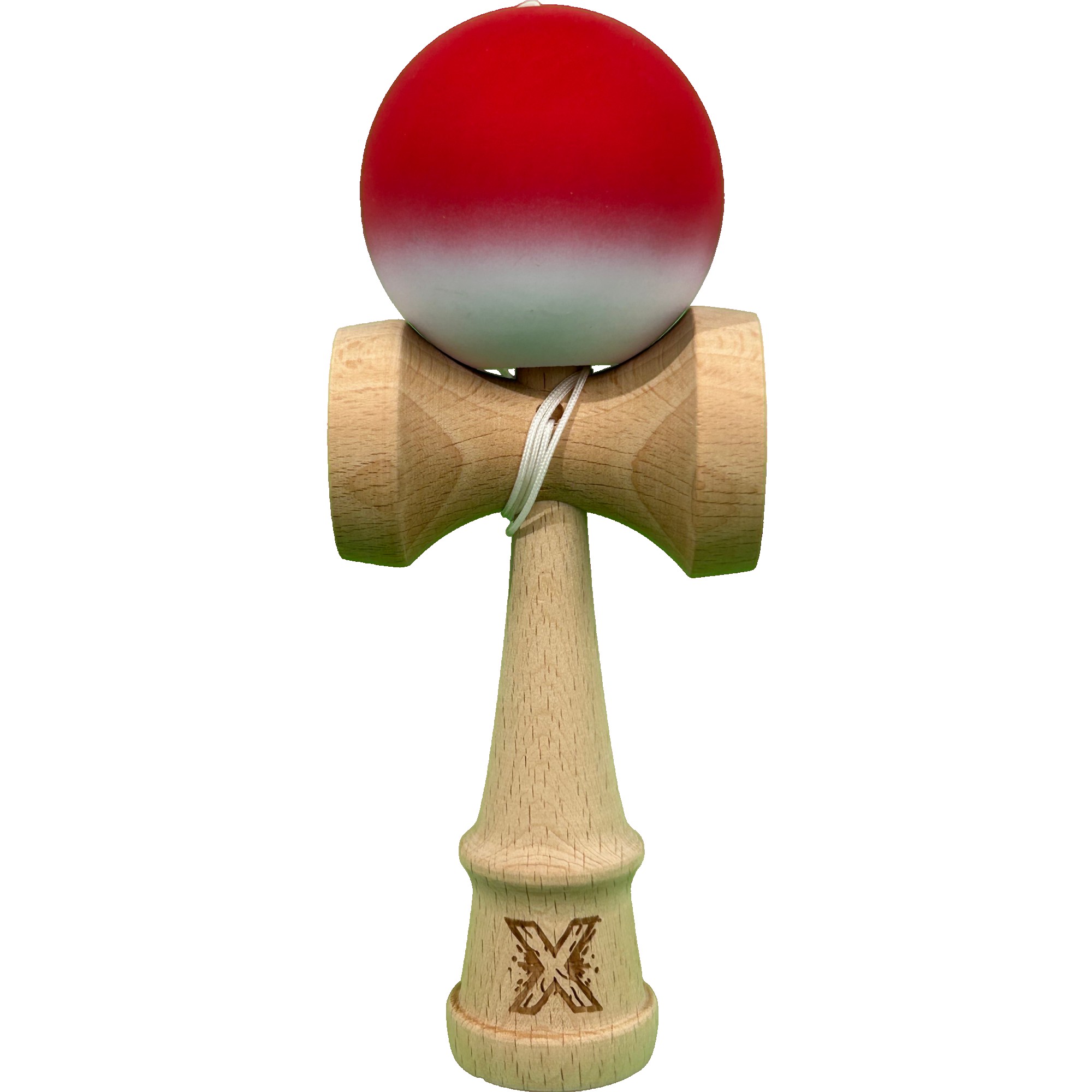 Jucarie Interactiva Kendama X Profesionala, Flippy, din Lemn cu Bila Cauciucata, 18 cm, Joc de Indemanare pentru Copii si Adulti, Gradient Rosu Alb
