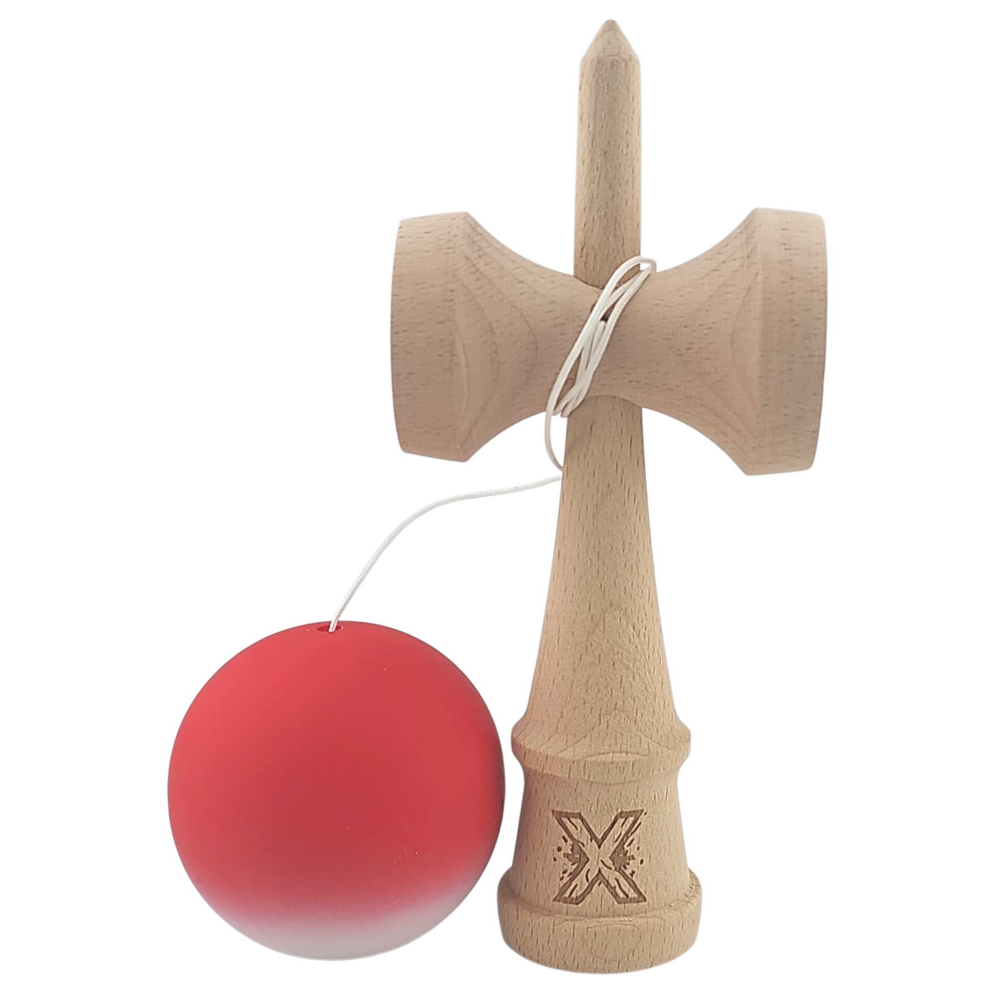 Kendama X Originala, Profesionala, Flippy, din Lemn, Rubber Grip, 18 cm, Gradient Rosu/Alb