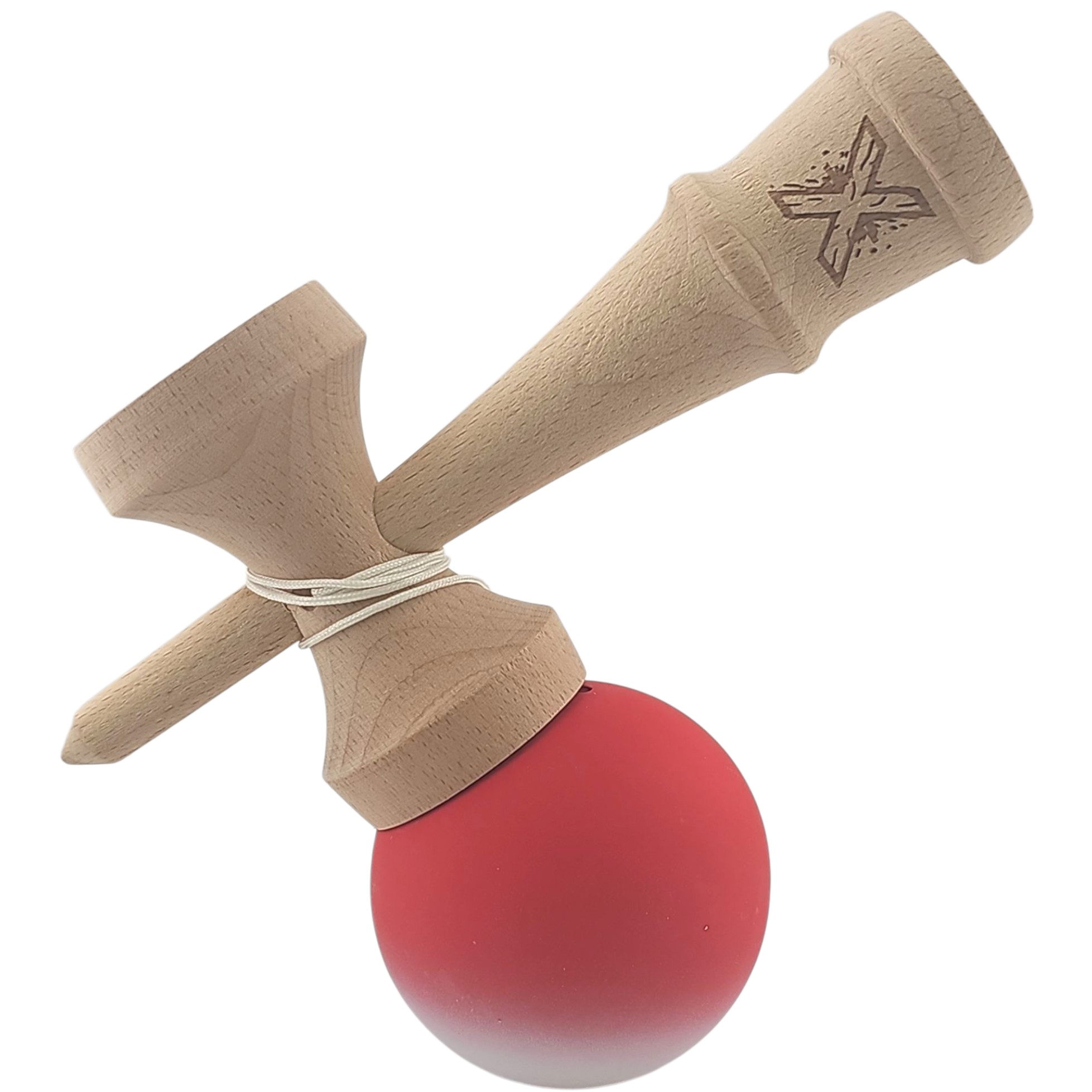 Kendama X Originala, Profesionala, Flippy, din Lemn, Rubber Grip, 18 cm, Gradient Rosu/Alb
