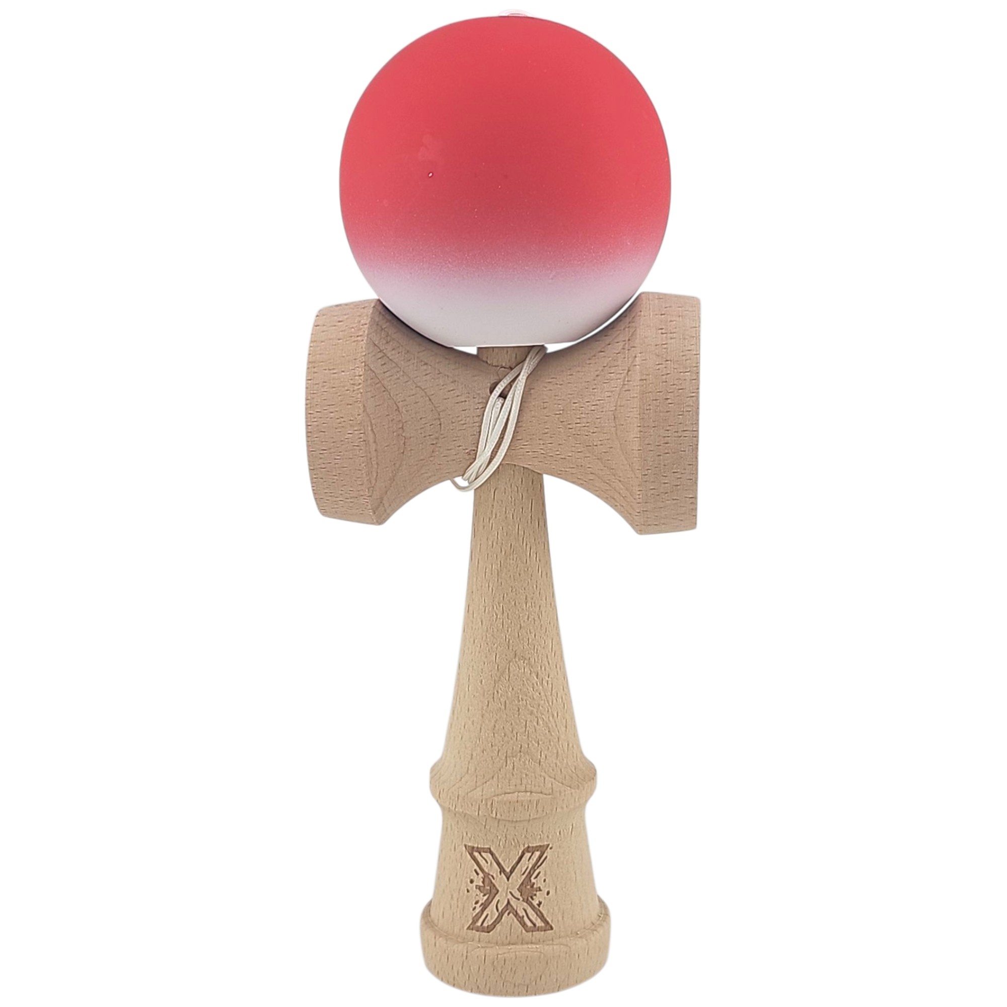 Kendama X Originala, Profesionala, Flippy, din Lemn, Rubber Grip, 18 cm, Gradient Rosu/Alb