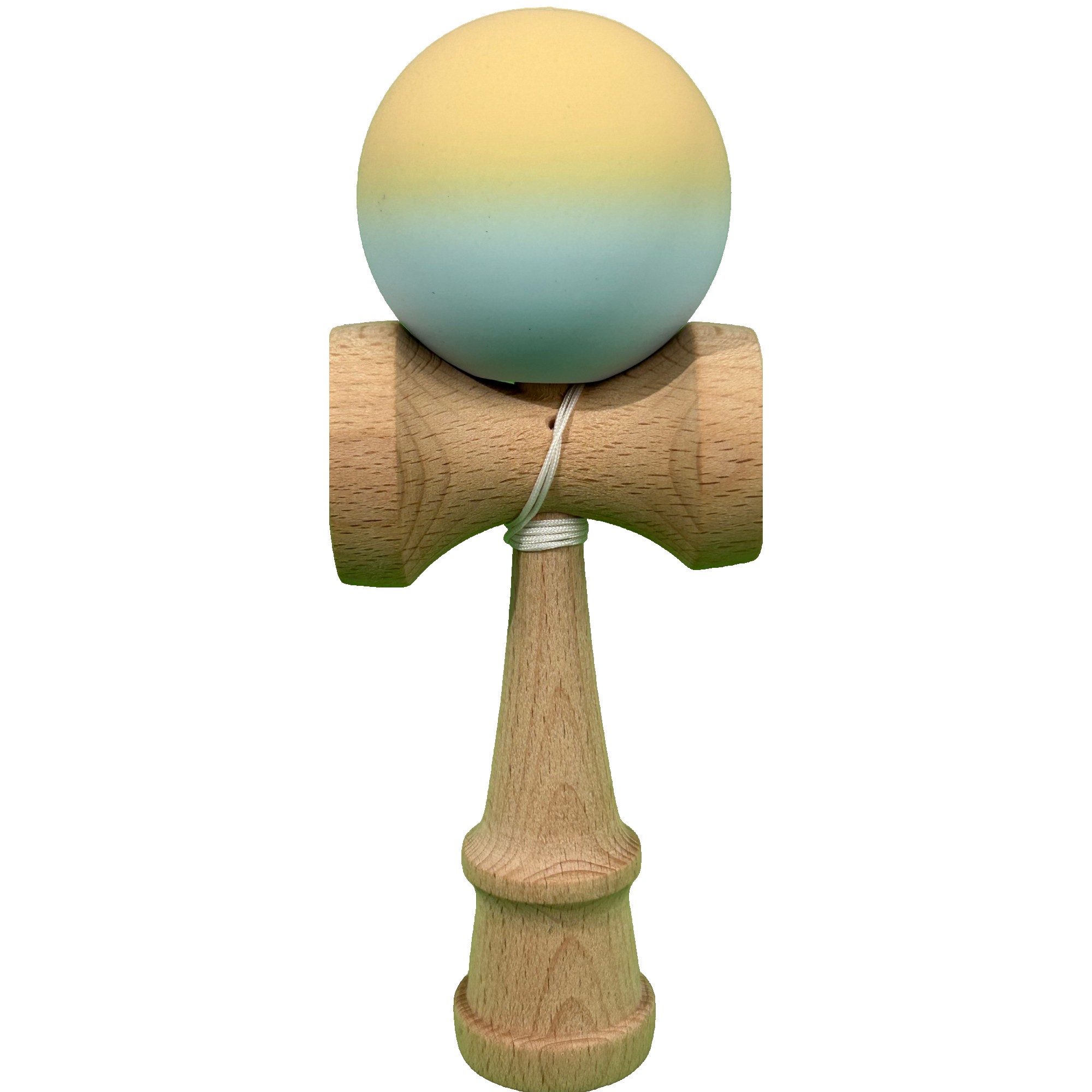 Jucarie Interactiva Kendama Profesionala, Flippy, din Lemn cu Bila Cauciucata, 18 x 6 x 7 cm, Joc de Indemanare pentru Copii si Adulti, Gradient Galben Albastru deschis