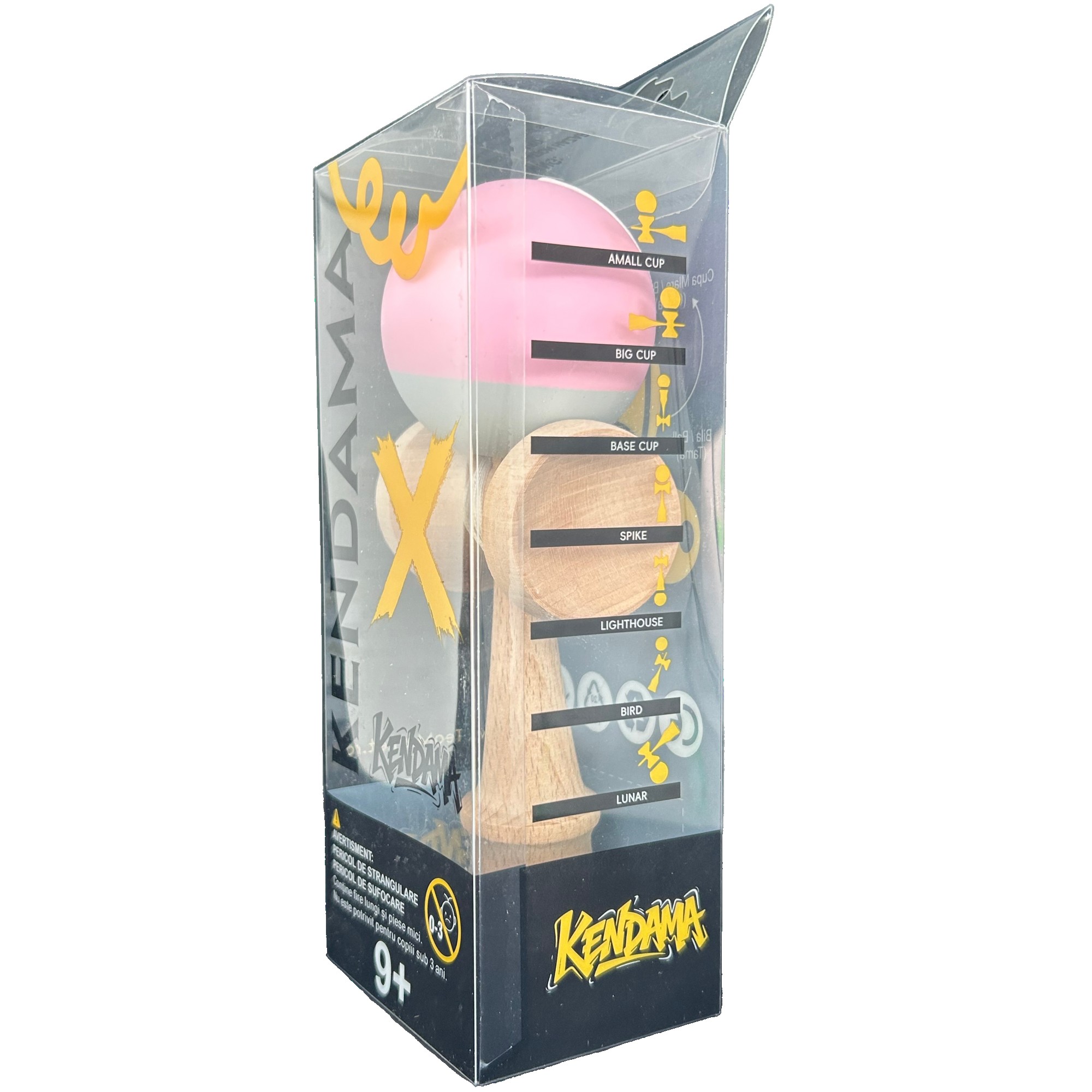 Jucarie Interactiva Kendama Profesionala, Flippy, din Lemn cu Bila Cauciucata, 18 x 6 x 7 cm, Joc de Indemanare pentru Copii si Adulti, Bicolor Roz Gri