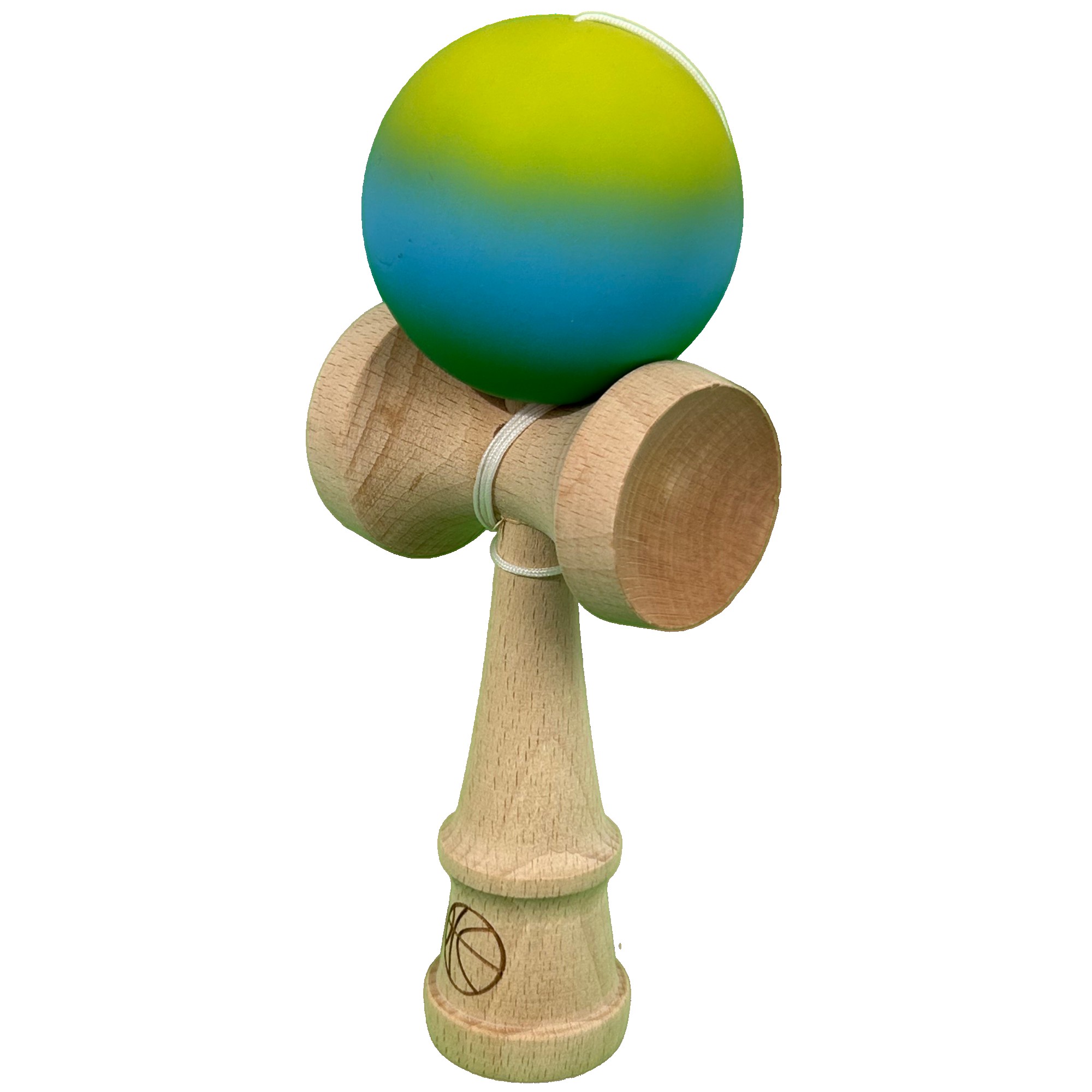 Jucarie Interactiva Kendama X Profesionala, Flippy, din Lemn cu Bila Cauciucata, 18 cm, Joc de Indemanare pentru Copii si Adulti, Gradient Galben Albastru Verde