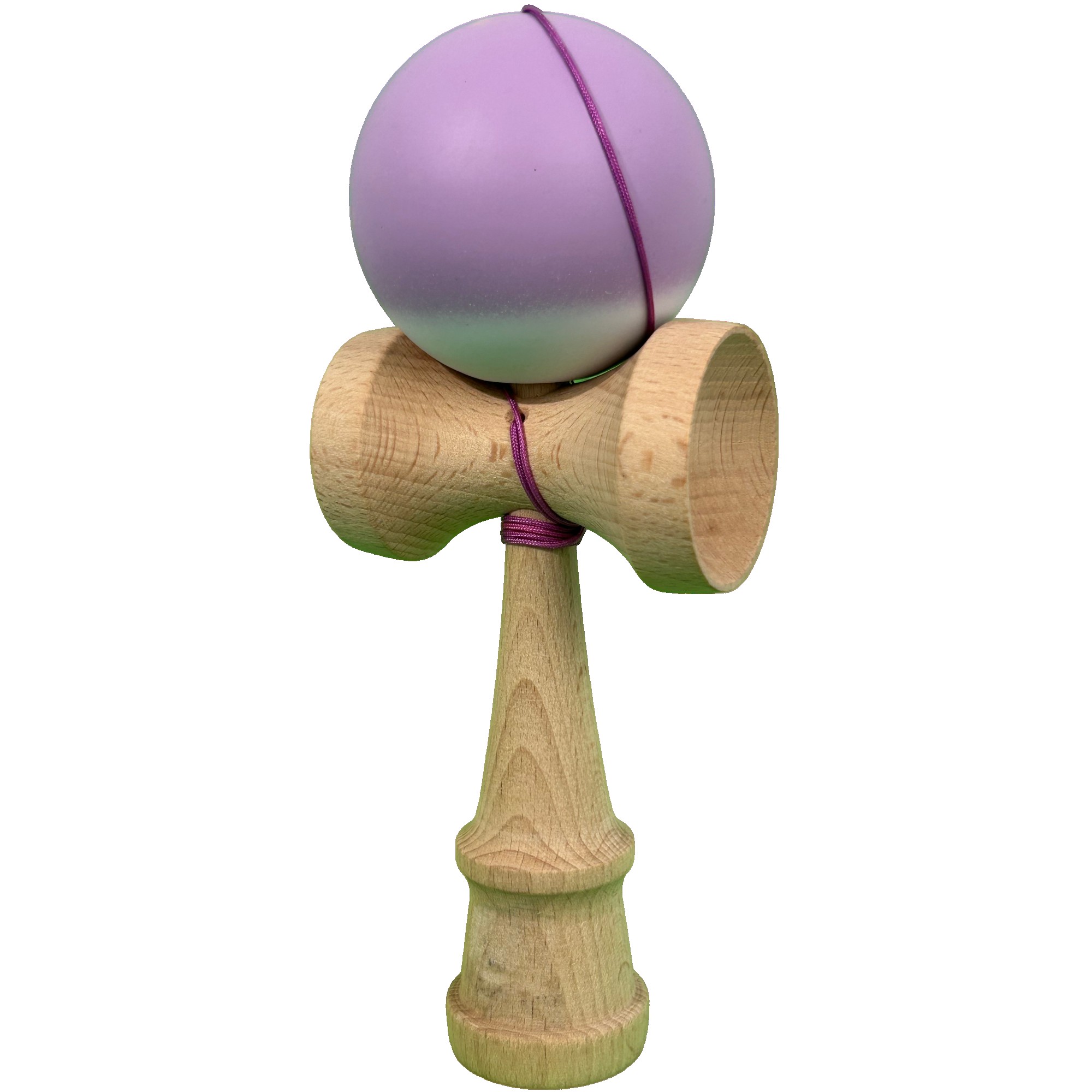 Jucarie Interactiva Kendama Profesionala, Flippy, din Lemn cu Bila Cauciucata, 18 x 6 x 7 cm, Joc de Indemanare pentru Copii si Adulti, Gradient Mov Alb