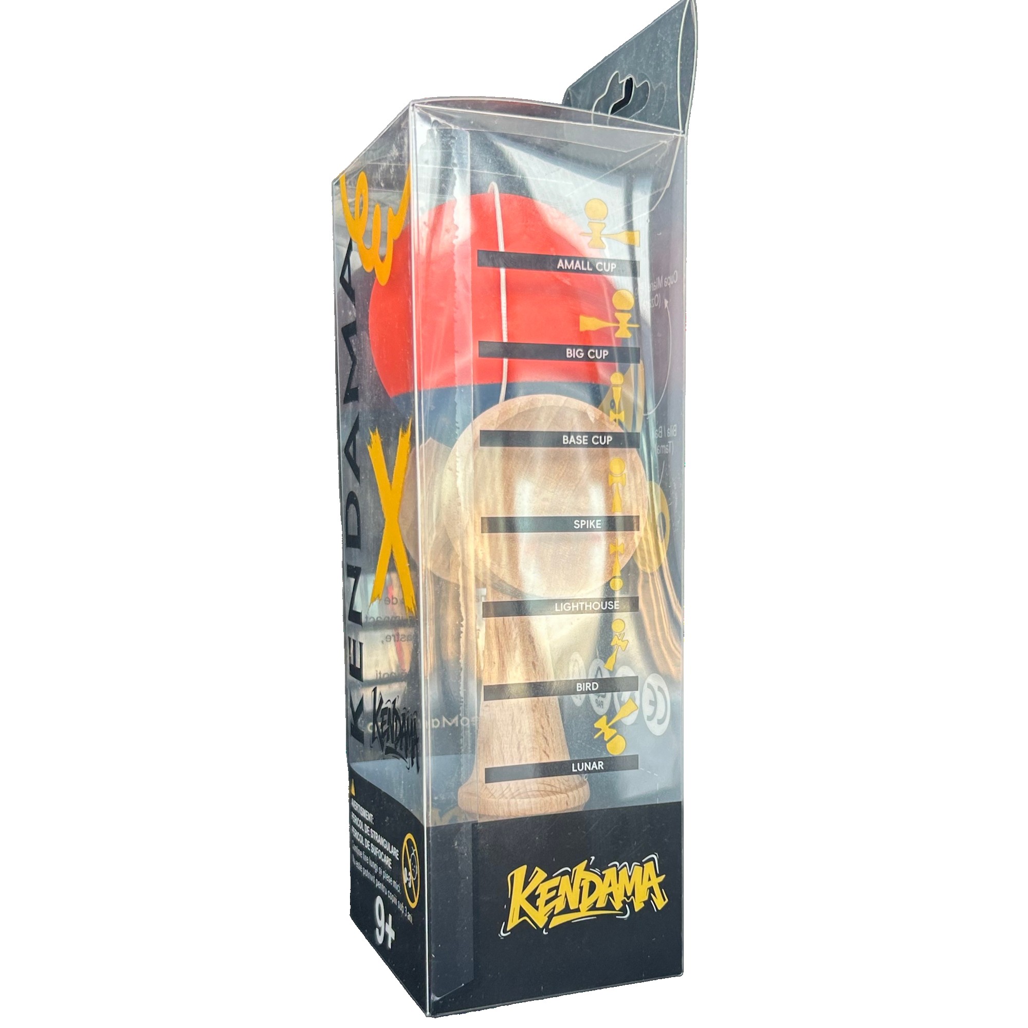 Jucarie Interactiva Kendama Profesionala, Flippy, din Lemn cu Bila Cauciucata, 18 x 6 x 7 cm, Joc de Indemanare pentru Copii si Adulti, Bicolor Portocaliu Albastru inchis
