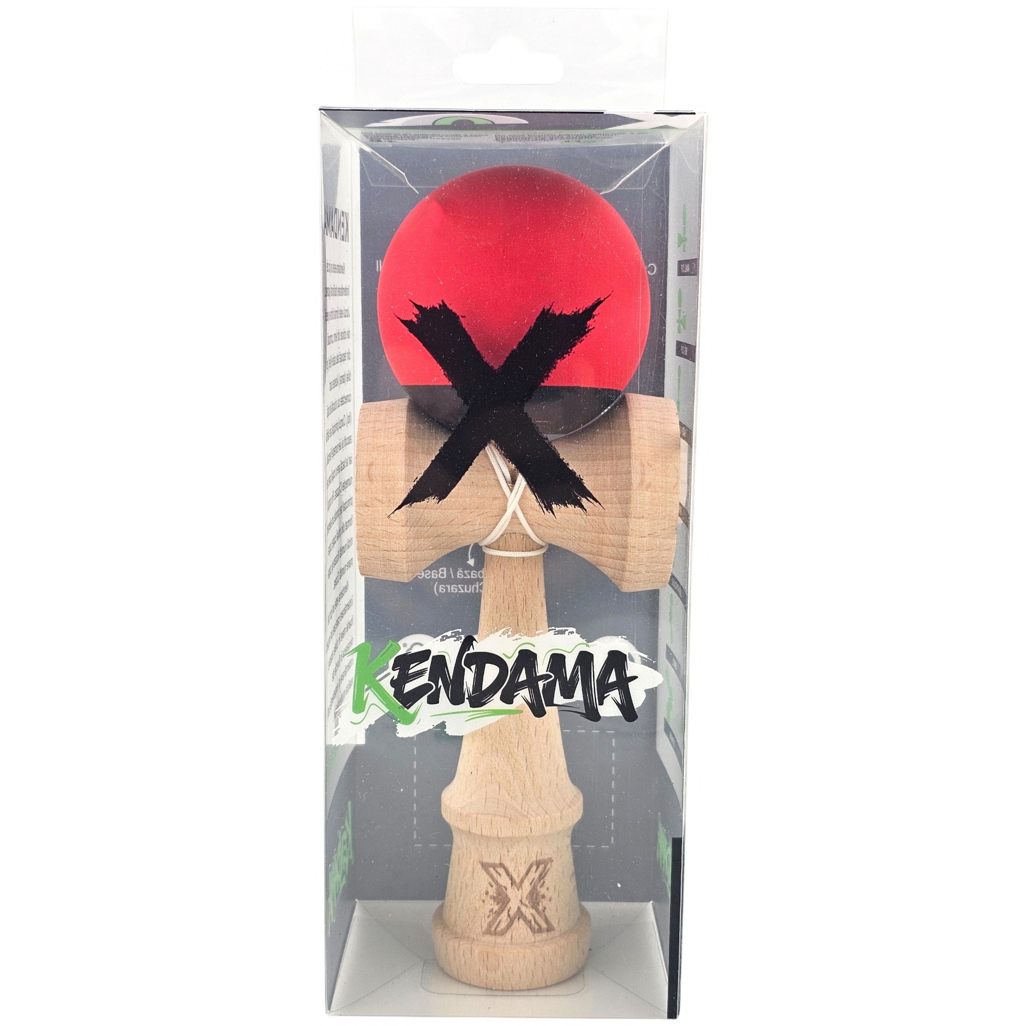 Kendama X Originala, Profesionala, Flippy, din Lemn, 18 cm, Rubber Grip, Negru/Rosu