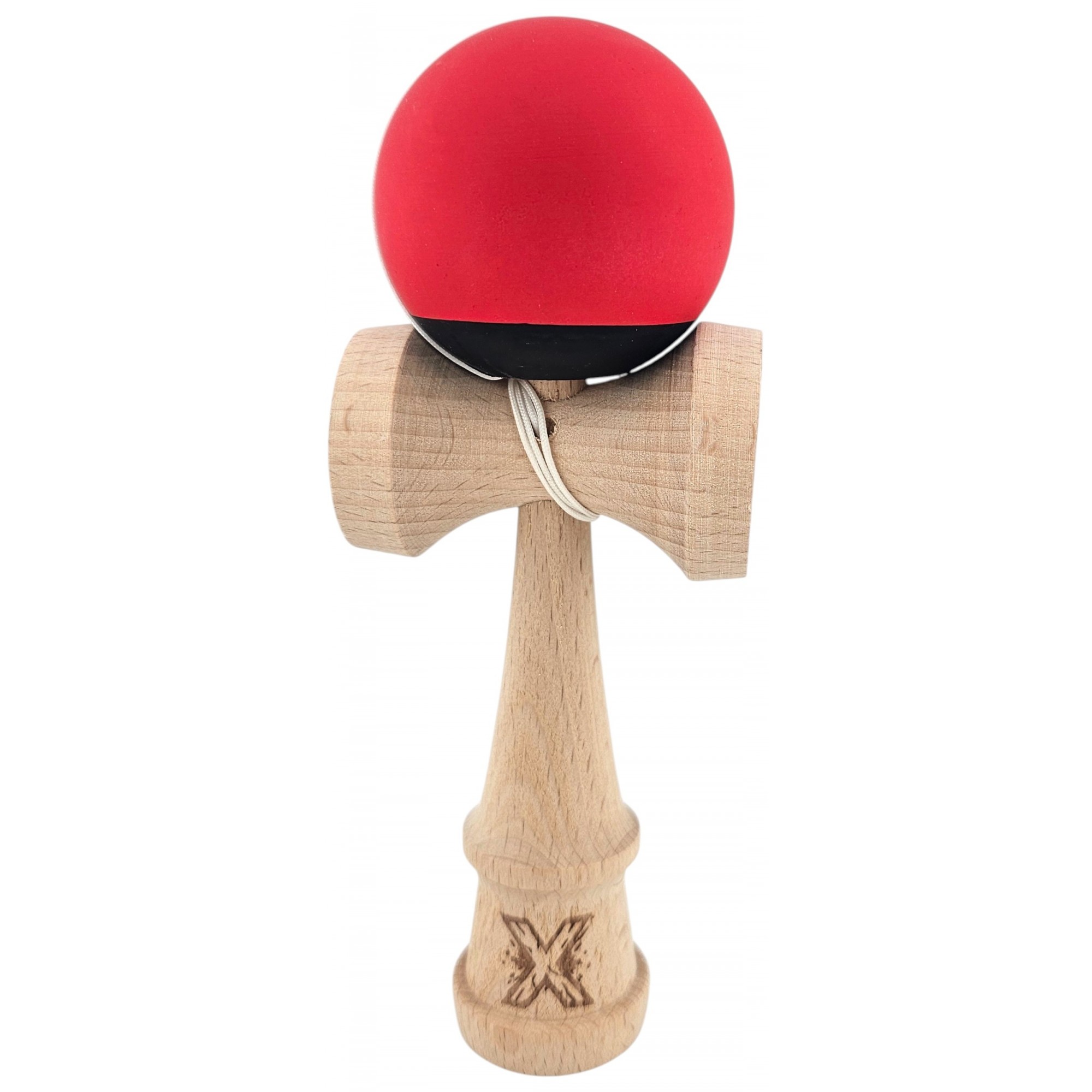 Kendama X Originala, Profesionala, Flippy, din Lemn, 18 cm, Rubber Grip, Negru/Rosu