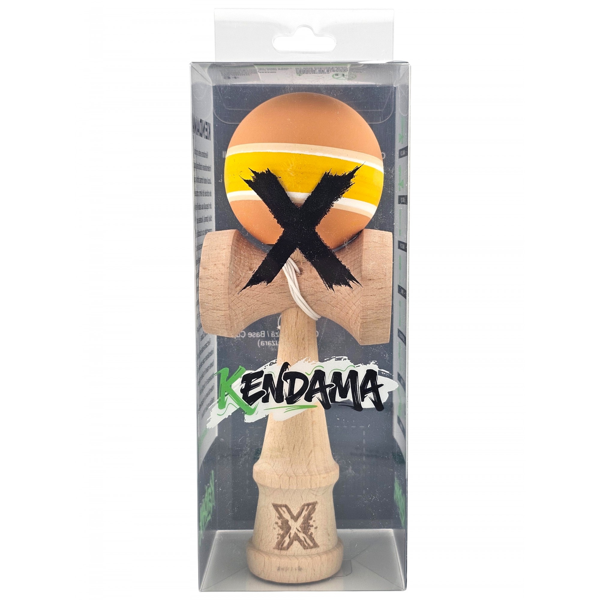 Kendama X Originala, Profesionala, Flippy, din Lemn cu Bila cu Invelis din Cauciuc, 18 x 6 x 7 cm, Rubber Grip, Portocaliu/Galben/Alb