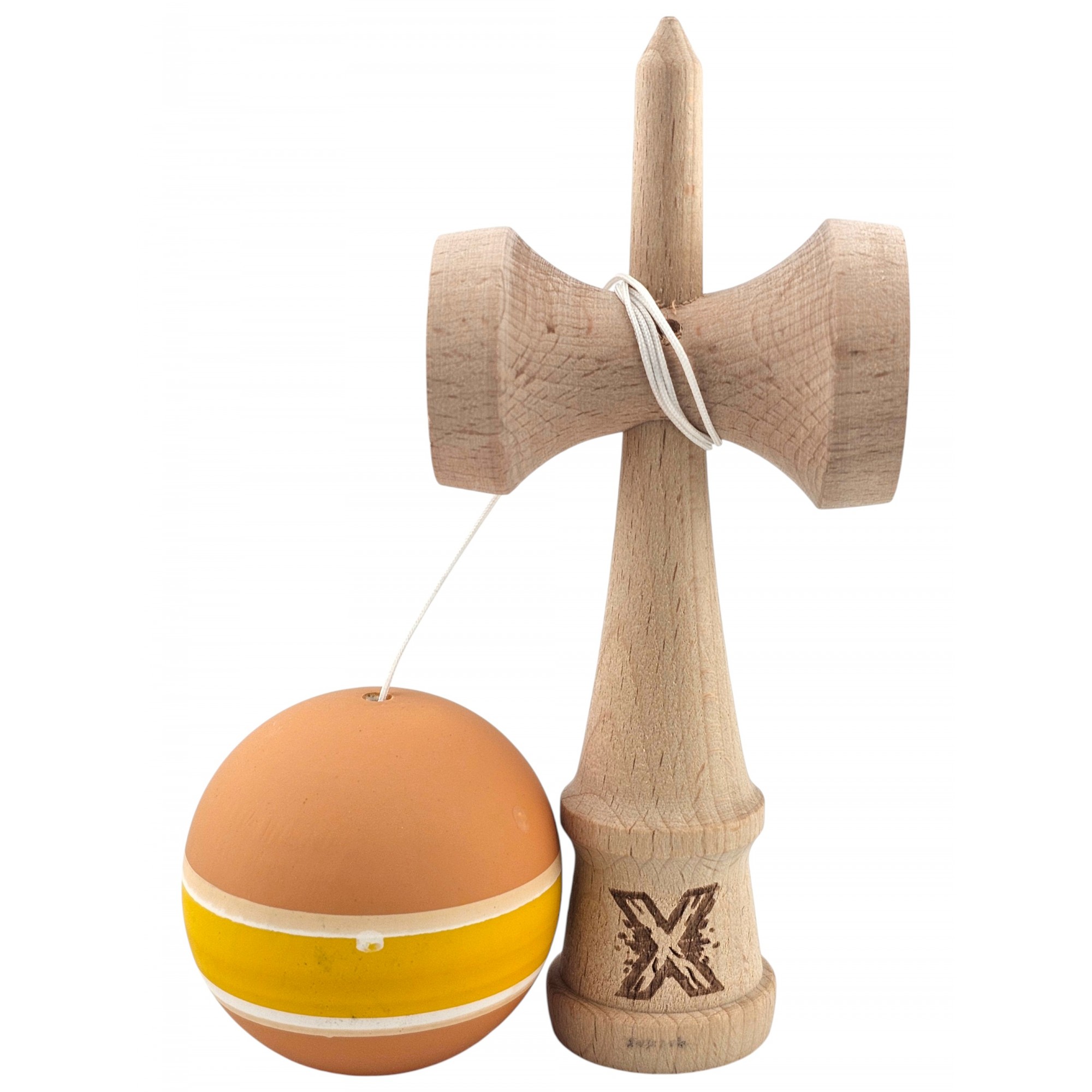 Kendama X Originala, Profesionala, Flippy, din Lemn cu Bila cu Invelis din Cauciuc, 18 x 6 x 7 cm, Rubber Grip, Portocaliu/Galben/Alb Kendama X Originala, Profesionala, Flippy, din Lemn cu Bila cu Invelis din Cauciuc, 18 x 6 x 7 cm, Rubber Grip, Portocaliu/Galben/Alb