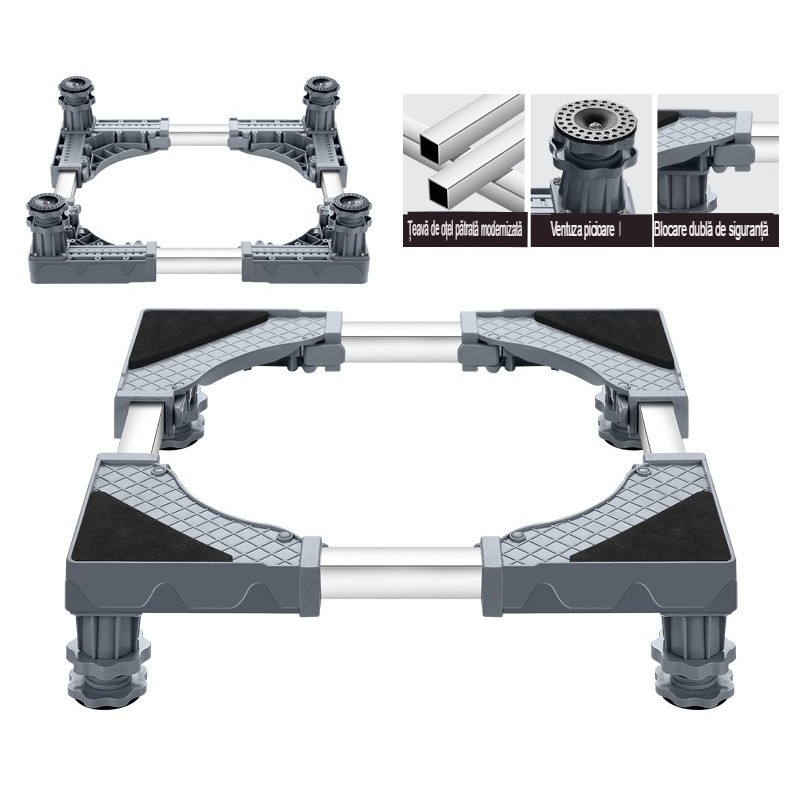 Suport Universal Reglabil, Flippy, pentru Frigider, Masina de Spalat, Uscator, Ajustabil, 4 Picioare, Antiderapant, Gri Suport Universal Reglabil, Flippy, pentru Frigider, Masina de Spalat, Uscator, Ajustabil, 4 Picioare, Antiderapant, Gri