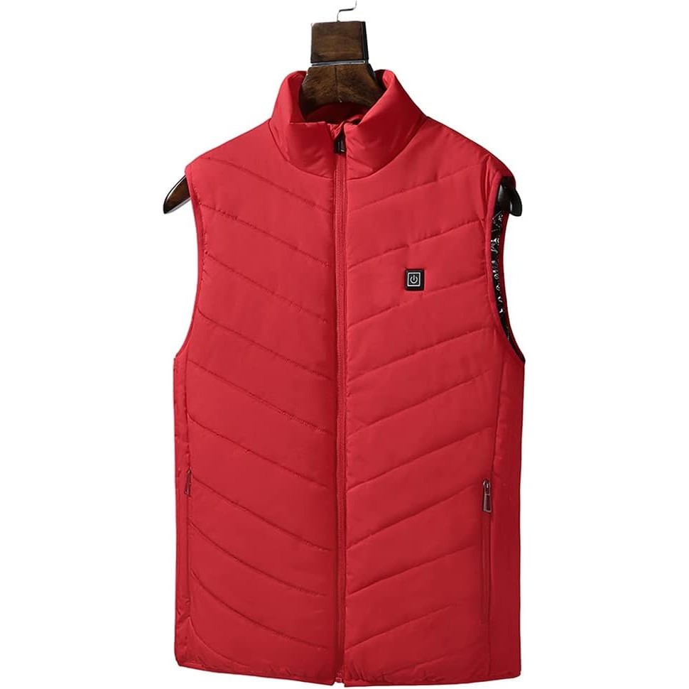 Vesta cu Incalzire, Flippy, Unisex, 2 Zone de Incalzire, Umplutura Bumbac, 3 Trepte de Temperatura, Incarcare USB, Rosu, 74 - 84 kg, Marime XXXL