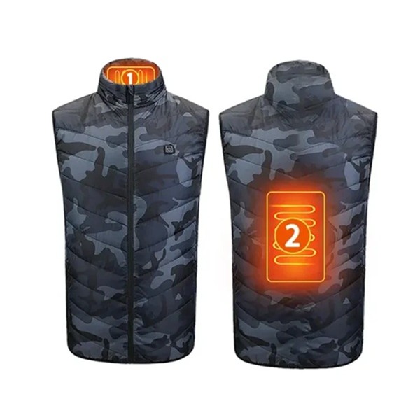 Vesta cu Incalzire, Flippy, Unisex, 2 Zone de Incalzire, Umplutura Bumbac, 3 Trepte de Temperatura, Incarcare USB, Albastru, 74 - 84 kg, Marime XXXL