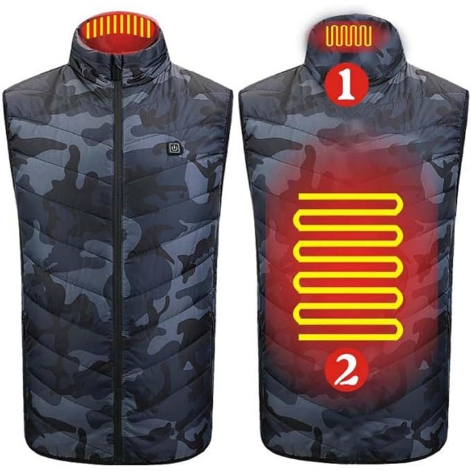 Vesta cu Incalzire, Flippy, Unisex, 2 Zone de Incalzire, Umplutura Bumbac, 3 Trepte de Temperatura, Incarcare USB, Albastru, 74 - 84 kg, Marime XXXL