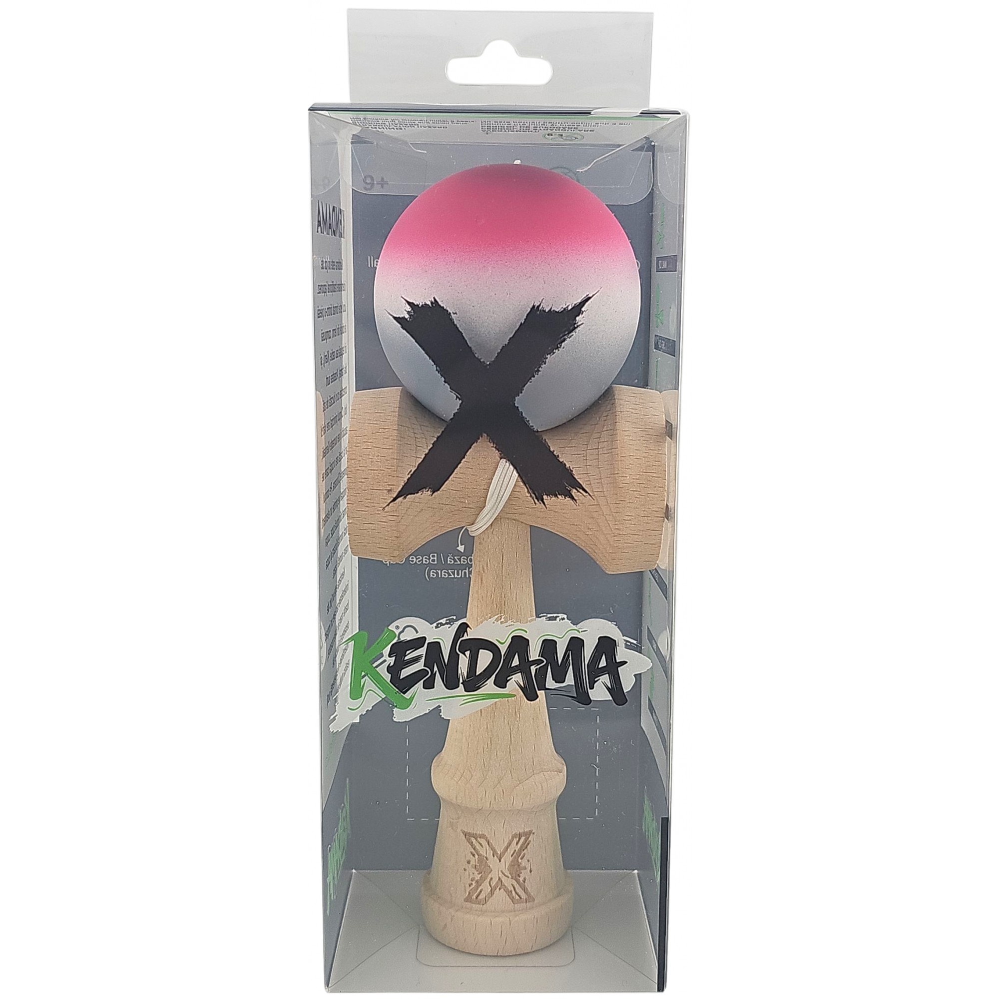 Jucarie Interactiva Kendama X Profesionala, Flippy, din Lemn, Rubber Grip, 18 cm, Roz/Alb/Gri
