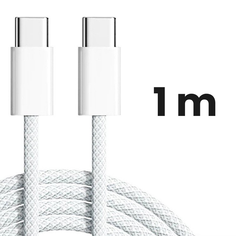 Cablu de Date Universal pentru Telefon, Flippy, Cablu TYPE-C to TYPE-C, Compatibil cu iOS si Android, Fire 130 cupru, 1M, Impletit Nailon, Alb