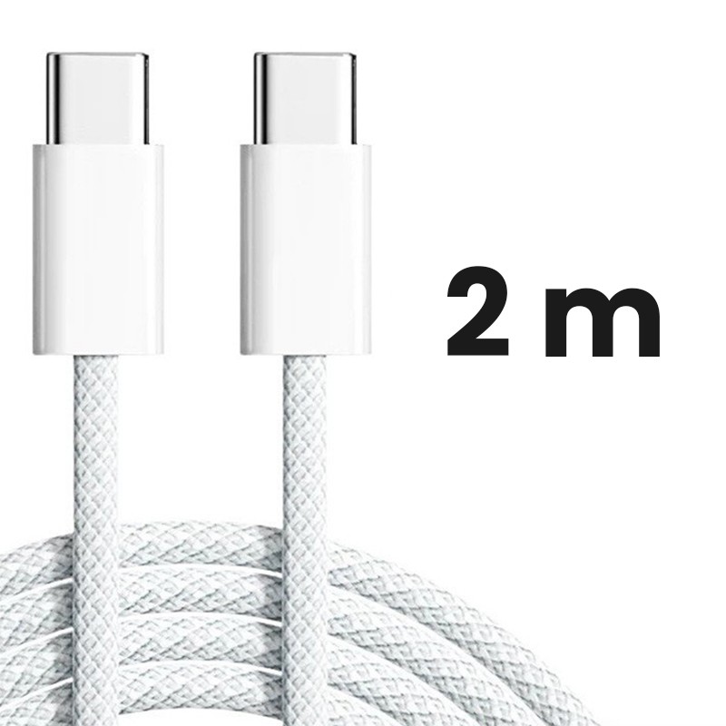Cablu de Date Universal pentru Telefon, Flippy, Cablu TYPE-C to TYPE-C, Compatibil cu iOS si Android, Fire 160 cupru, 2M, Impletit Nailon, Alb