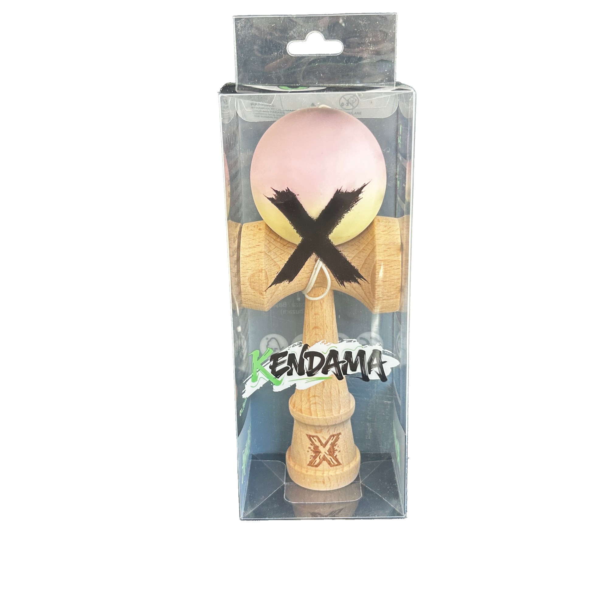 Kendama X Originala, Profesionala, Flippy, din Lemn, Rubber Grip, 18 cm, Roz/Galben