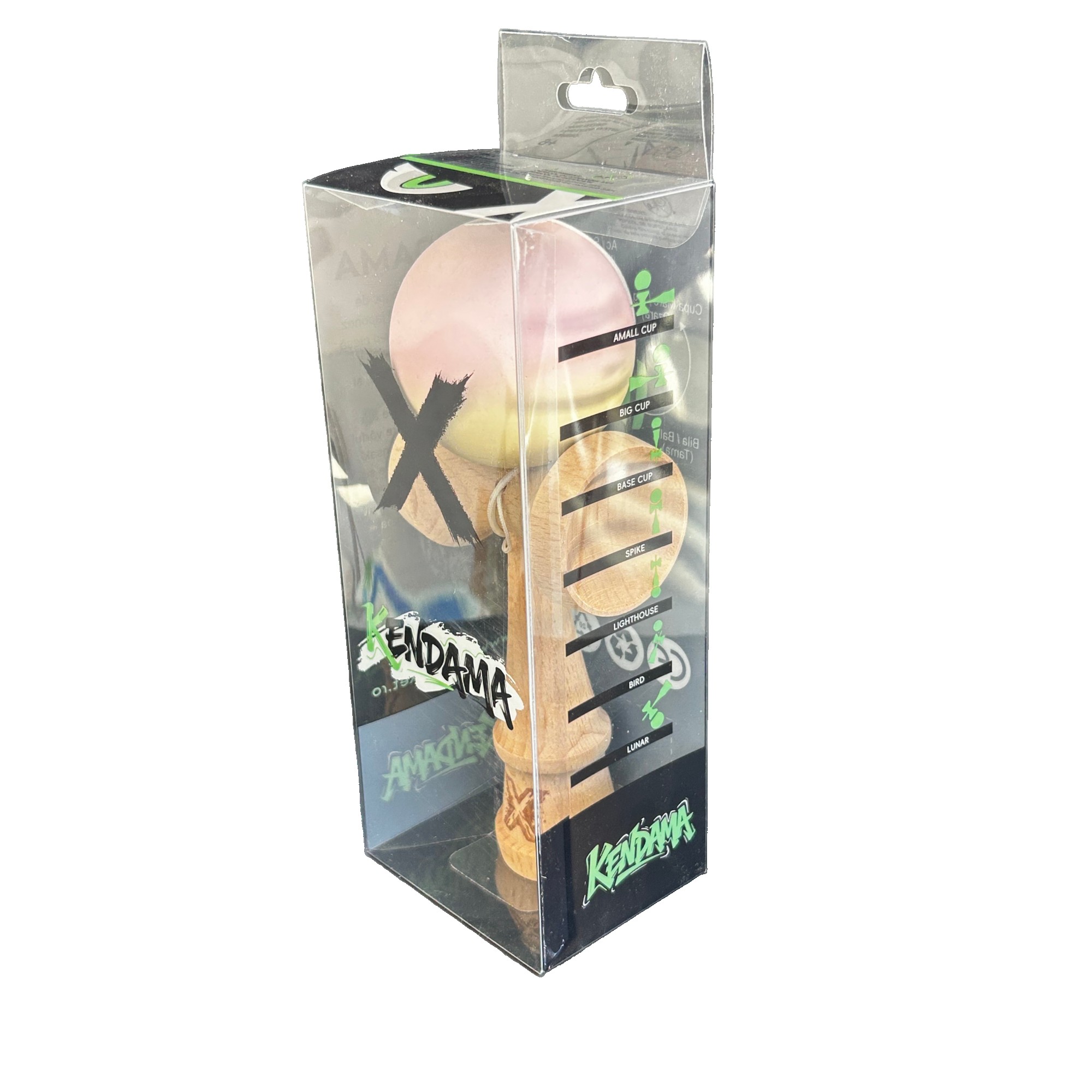 Kendama X Originala, Profesionala, Flippy, din Lemn, Rubber Grip, 18 cm, Roz/Galben