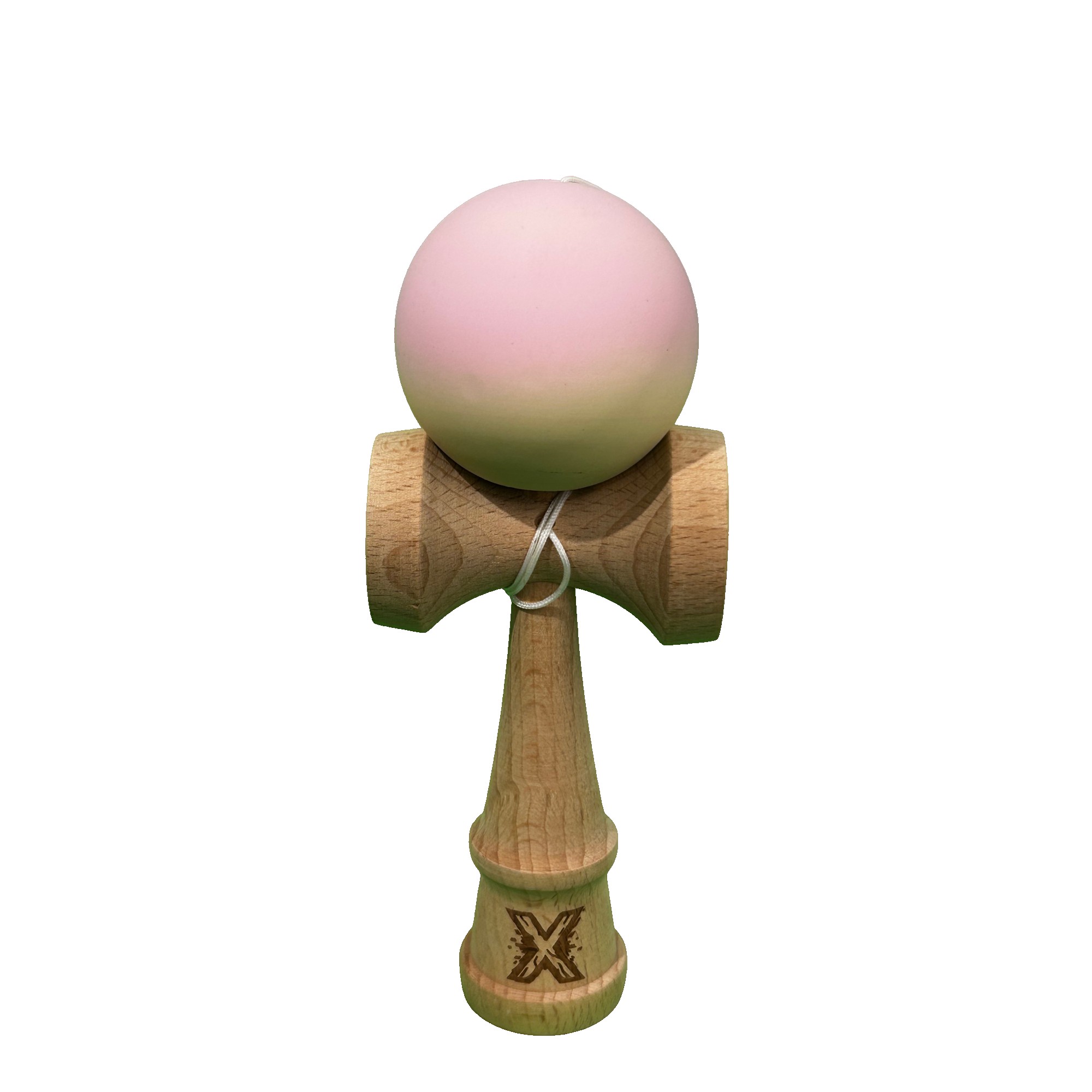 Kendama X Originala, Profesionala, Flippy, din Lemn, Rubber Grip, 18 cm, Roz/Galben
