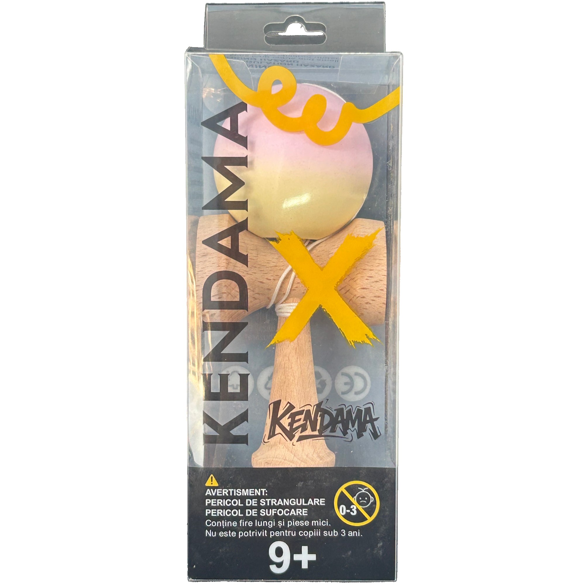 Jucarie Kendama, Flippy, din Lemn, Profesionala, 18 cm, Gradient Roz/Galben
