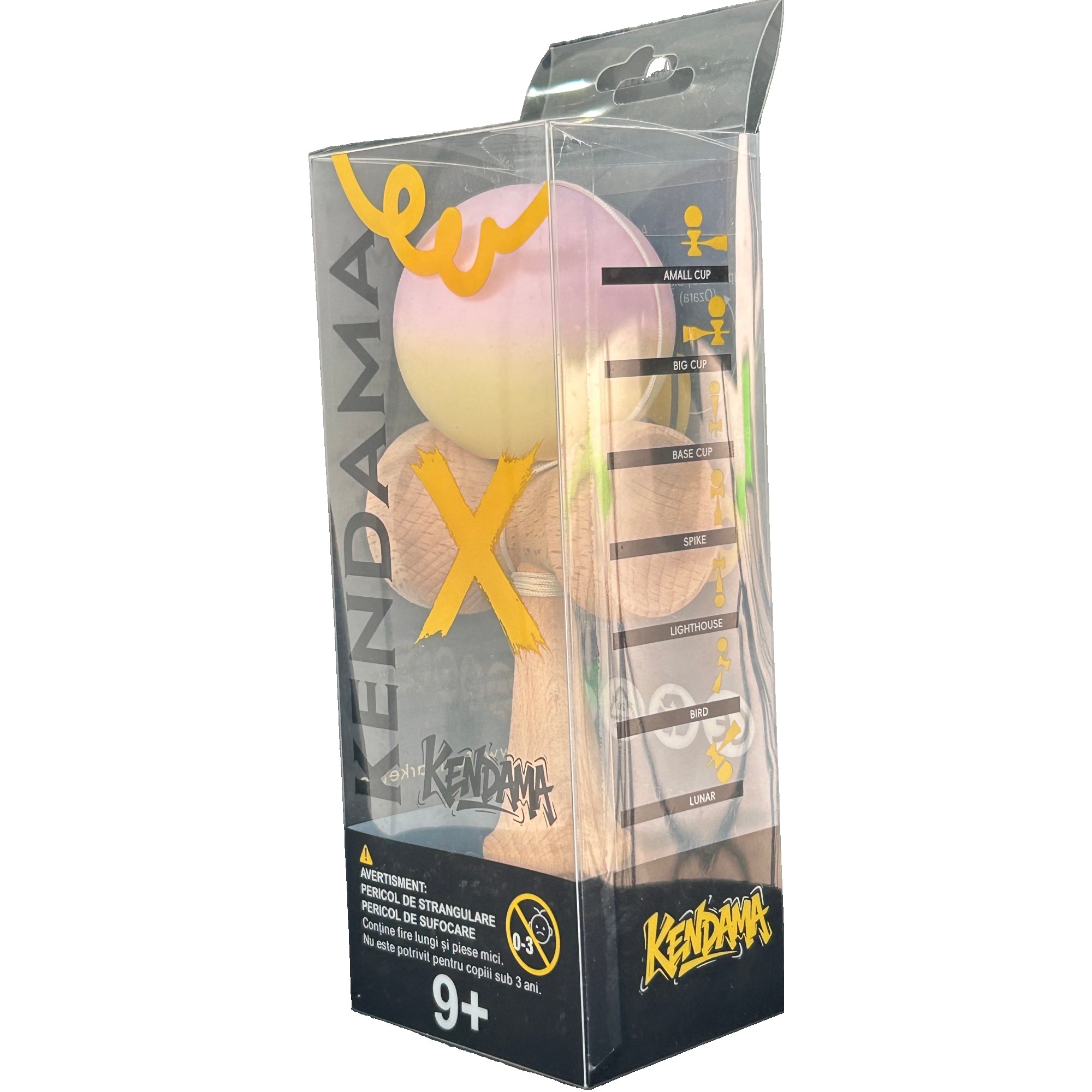 Jucarie Kendama, Flippy, din Lemn, Profesionala, 18 cm, Gradient Roz/Galben