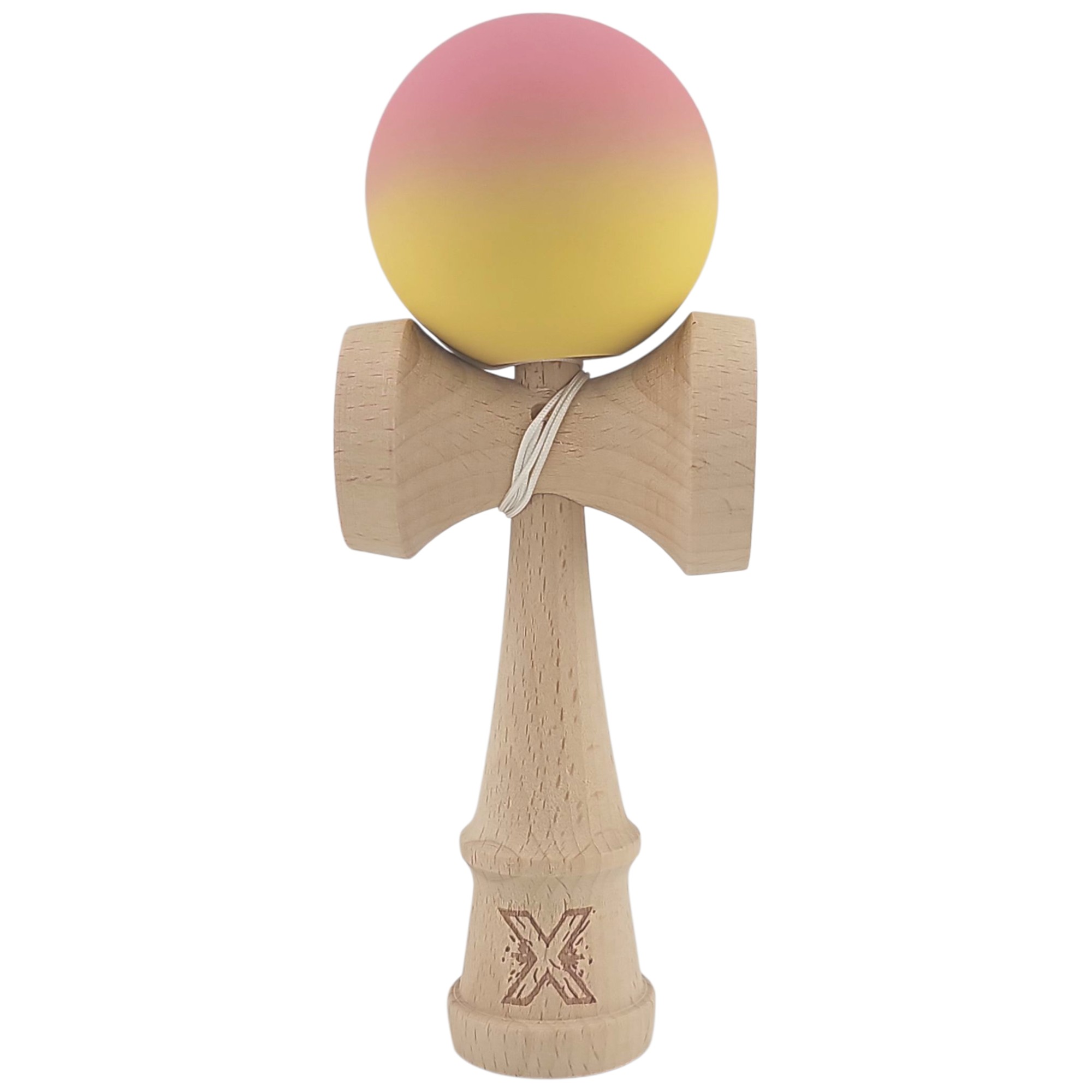 Kendama X Originala, Profesionala, Flippy, din Lemn, Rubber Grip, 18 cm, Roz/Galben