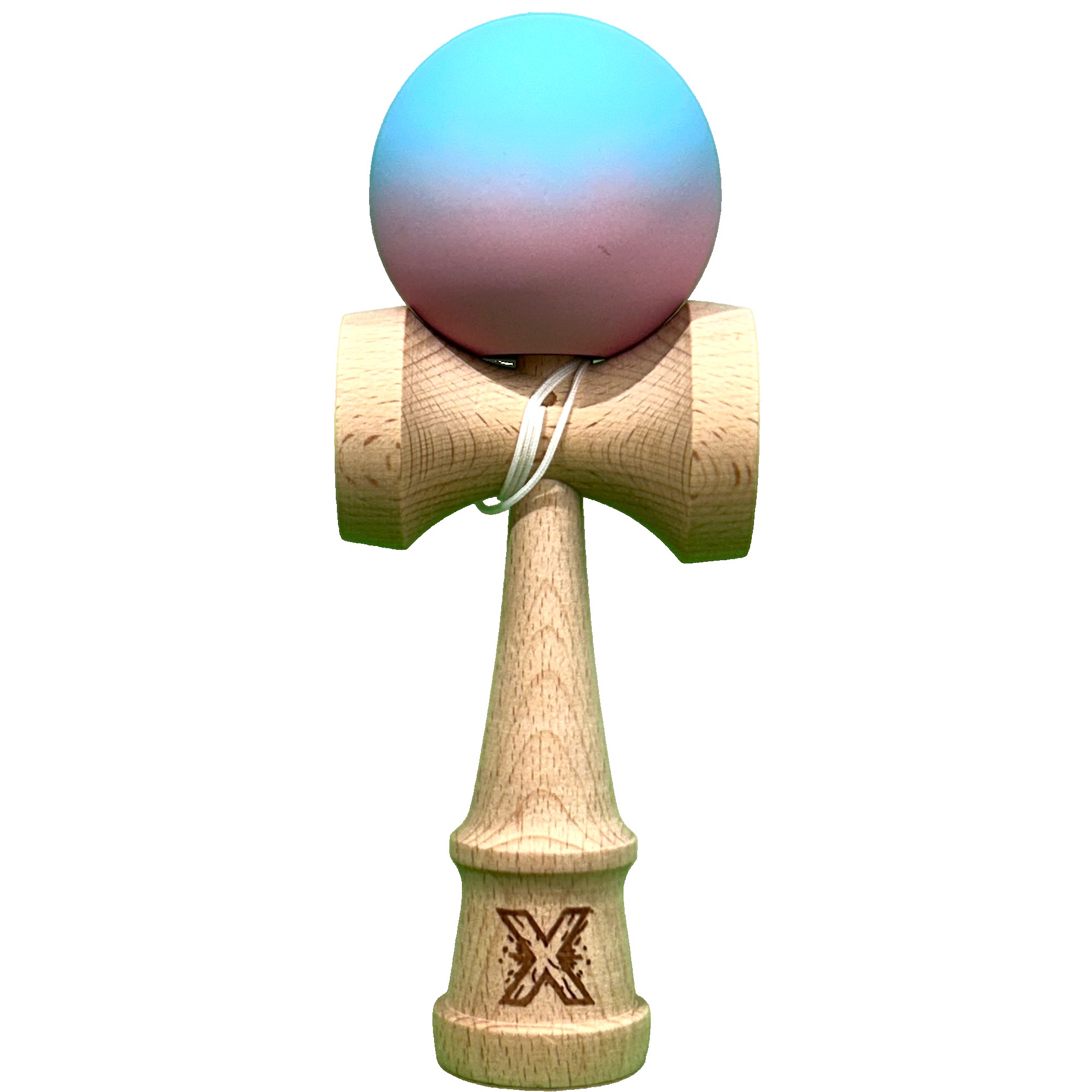 Jucarie Originala Kendama X, Flippy, din Lemn, Profesionala, 18 cm, Gradient Roz/Albastru