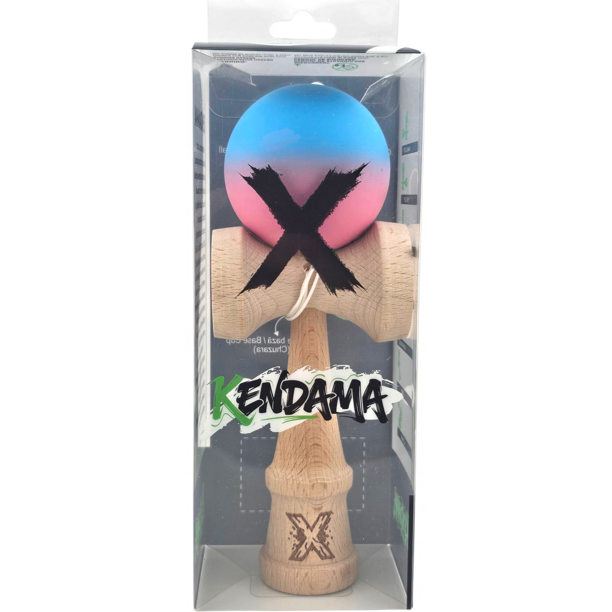 Kendama X Originala, Profesionala, Flippy, din Lemn, Rubber Grip, 18 cm, Albastru/Roz