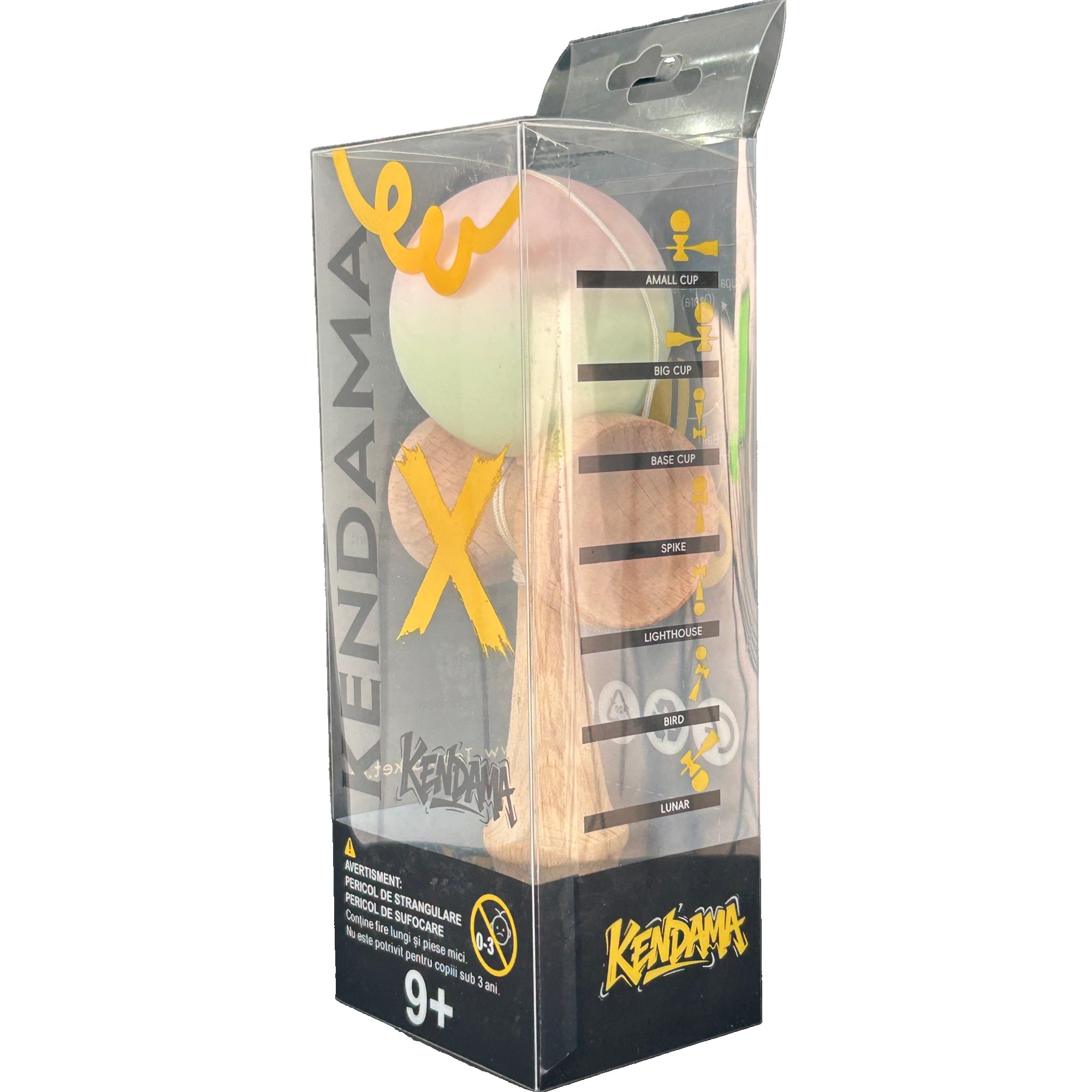 Jucarie Kendama, Flippy, din Lemn, Profesionala, 18 cm, Gradient Roz/Verde