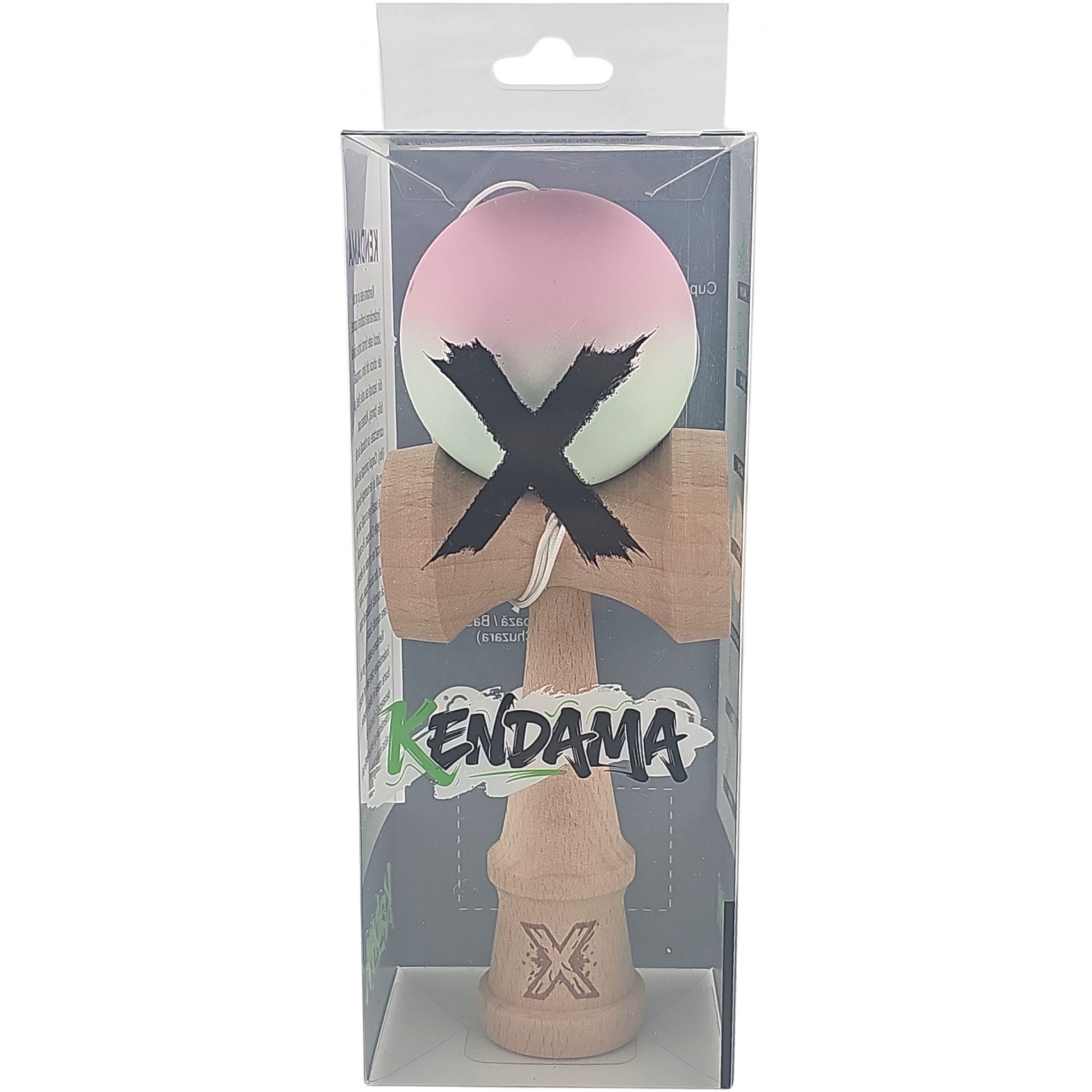Kendama X Originala, Profesionala, Flippy, din Lemn, Rubber Grip, 18 cm, Roz/Verde