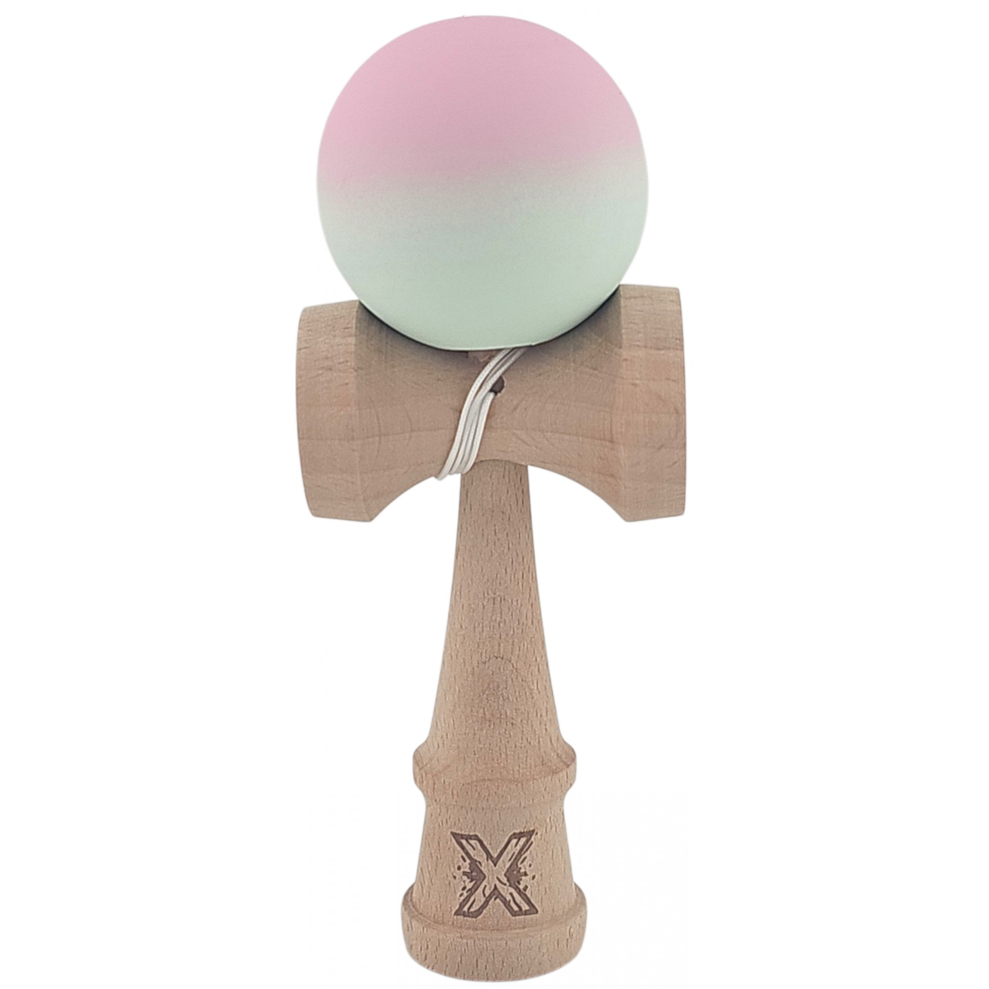 Kendama X Originala, Profesionala, Flippy, din Lemn, Rubber Grip, 18 cm, Roz/Verde